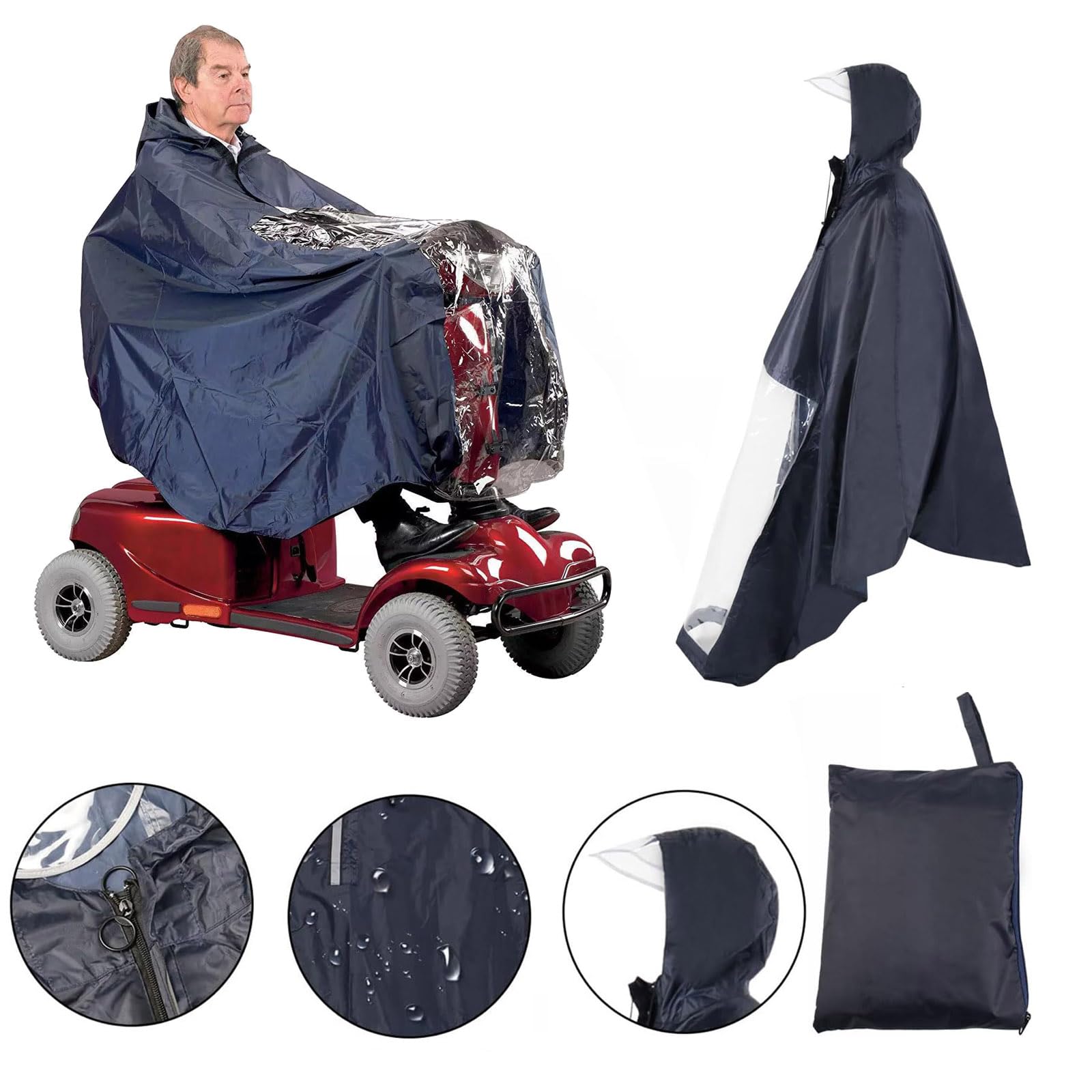 Poncho de Lluvia para Vehículos Eléctricos, Poncho de Lluvia Universal para Scooter de Movilidad y Silla de Ruedas Eléctrica,con Capucha y Panel Transparente