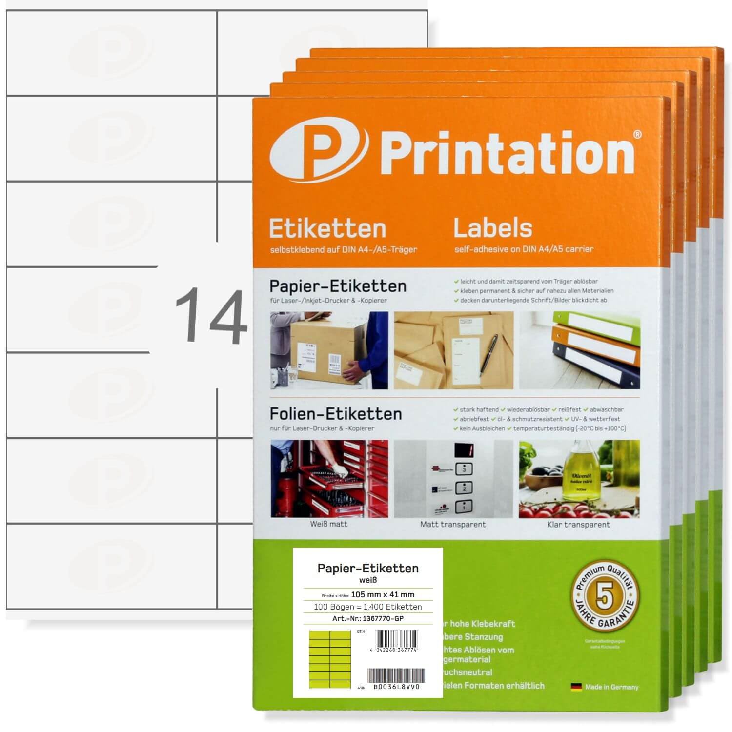 7000 Etiketten selbstklebend (105x41mm) bedruckbar Printation