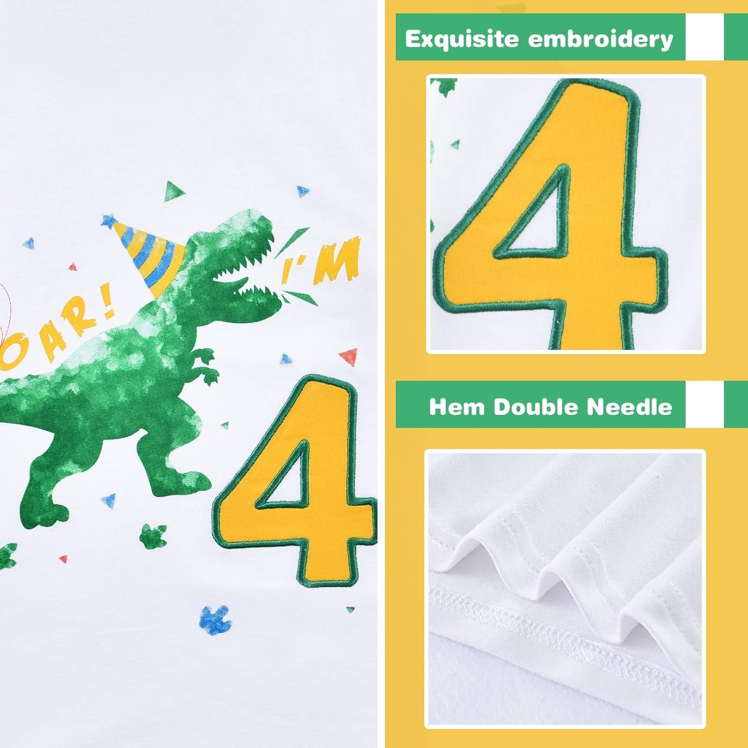 Dinosaur 4th Birthday Shirt Toddler Boy Four Year Old Dino B-Day T-Shirt - Image 5