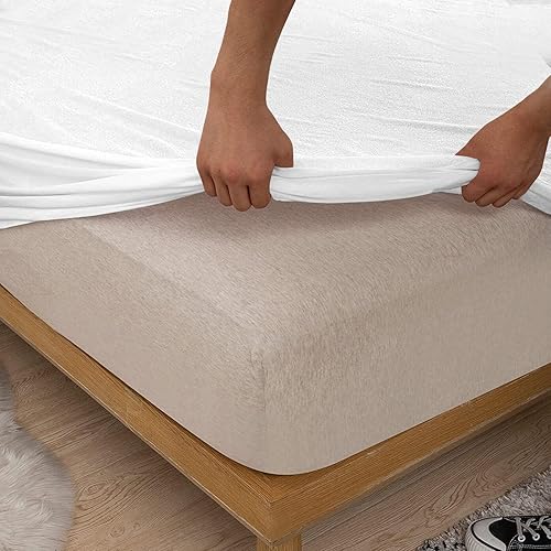 Miniatura 2 de Split King  100% algodón con parte superior dividida (sábana bajera ajustable tamaño King) 600 hilos, color blanco sólido, tejido satinado, bolsillo