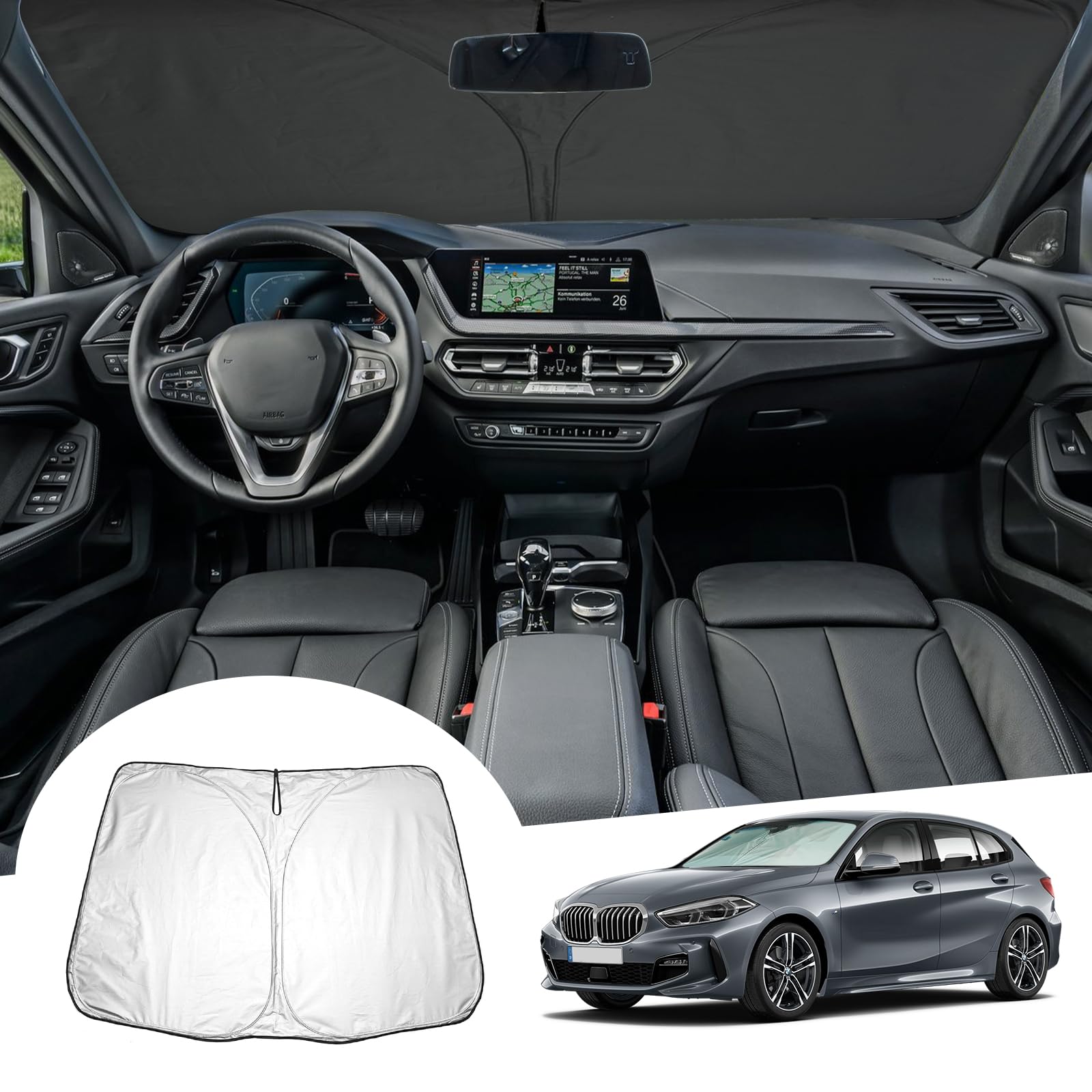 Parasole Parabrezza ECOZEN Per BMW Serie 1 F20/F21 (2011-2019) E Serie 2 F44 – Tessuto Ispessito Anti-UV, Pieghevole - 3