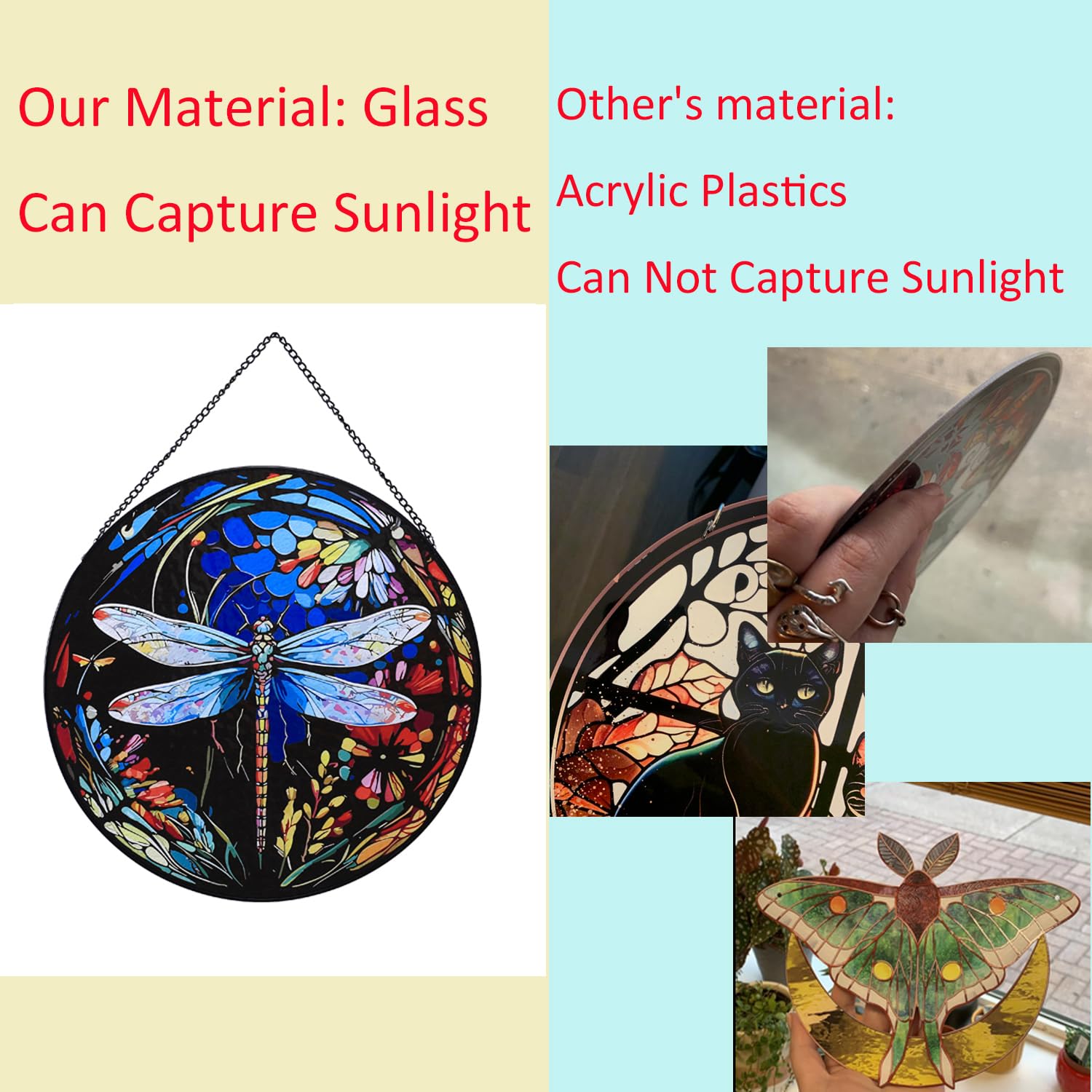 Libellule Décorative à Suspendre Pour Fenêtre En Vitrail - 25 Cm