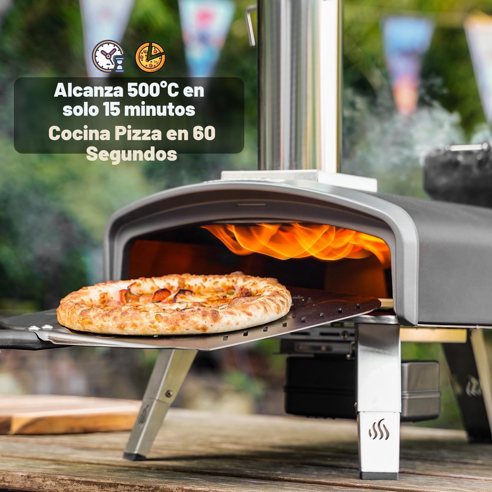 Mimiuo Horno de Pellets para Pizza de Exterior, Horno de Pizza Portátil con Sistema de Rotación Automática y Piedra para Pizza, Horno Versátil para Pizza para Cocina Exterior y Jardín