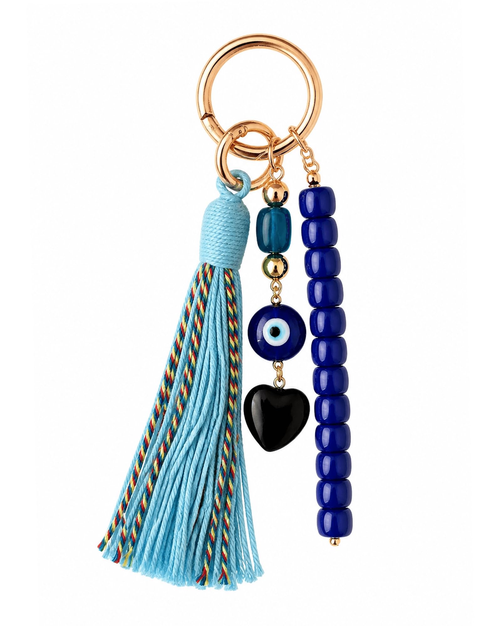 Evil Eye Keychain Blue Beaded Tassel Bag Charm Car Rear Mirror Decor
