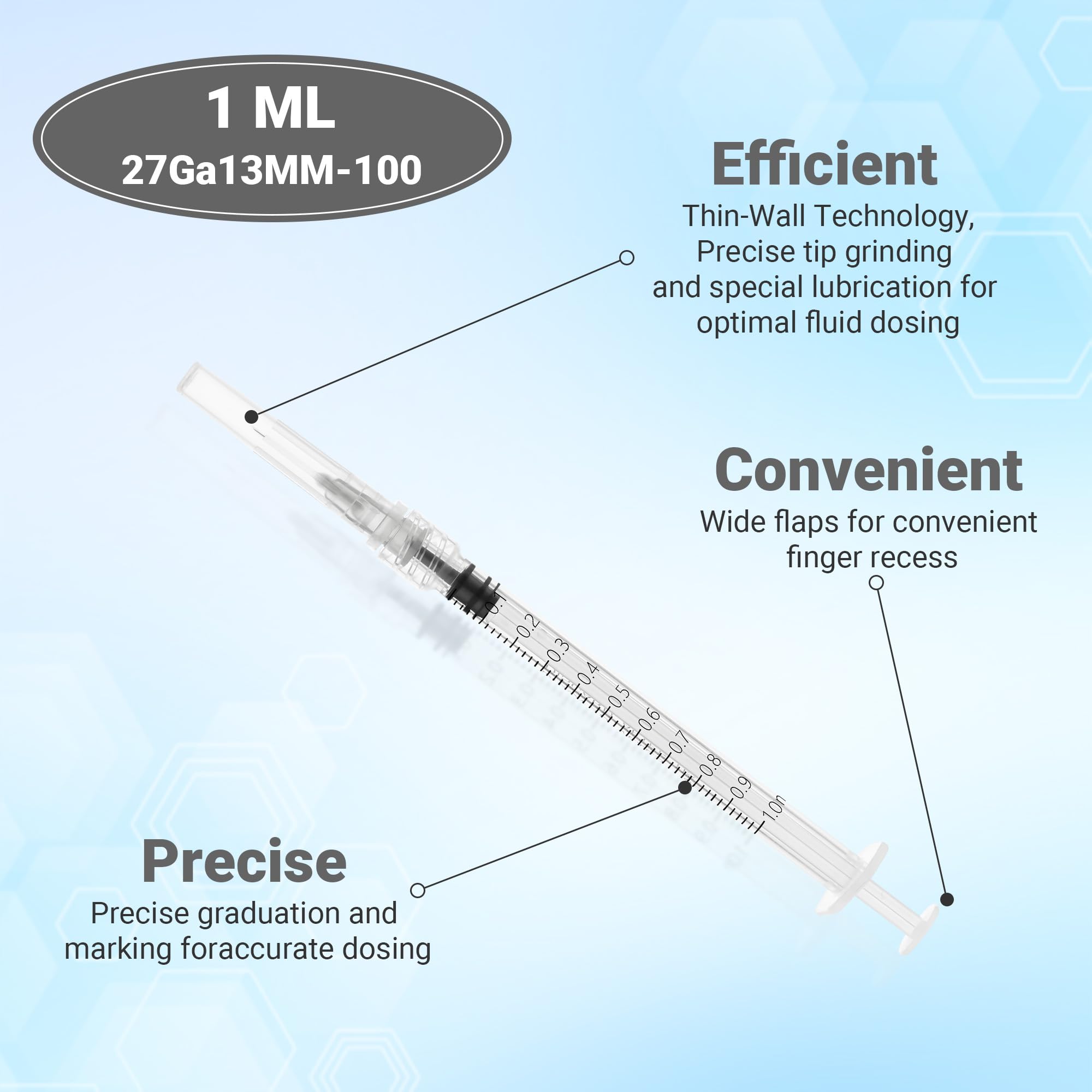 100 Pack 1mL 27Ga 1/2 Inch 13MM Lab Syringe Tools, Individually Packed — Amazon image 2