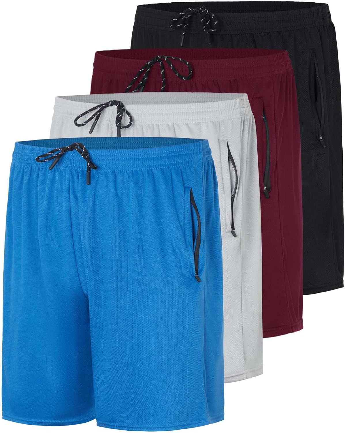 Real Essentials 4 Pack: Men's Mesh 7"/ 5"/ 3" Athletic Zipper Shorts Workout Gym Running Basketball (Big and Tall Available) Standard 7 Inch Small 7-inch - Set 5