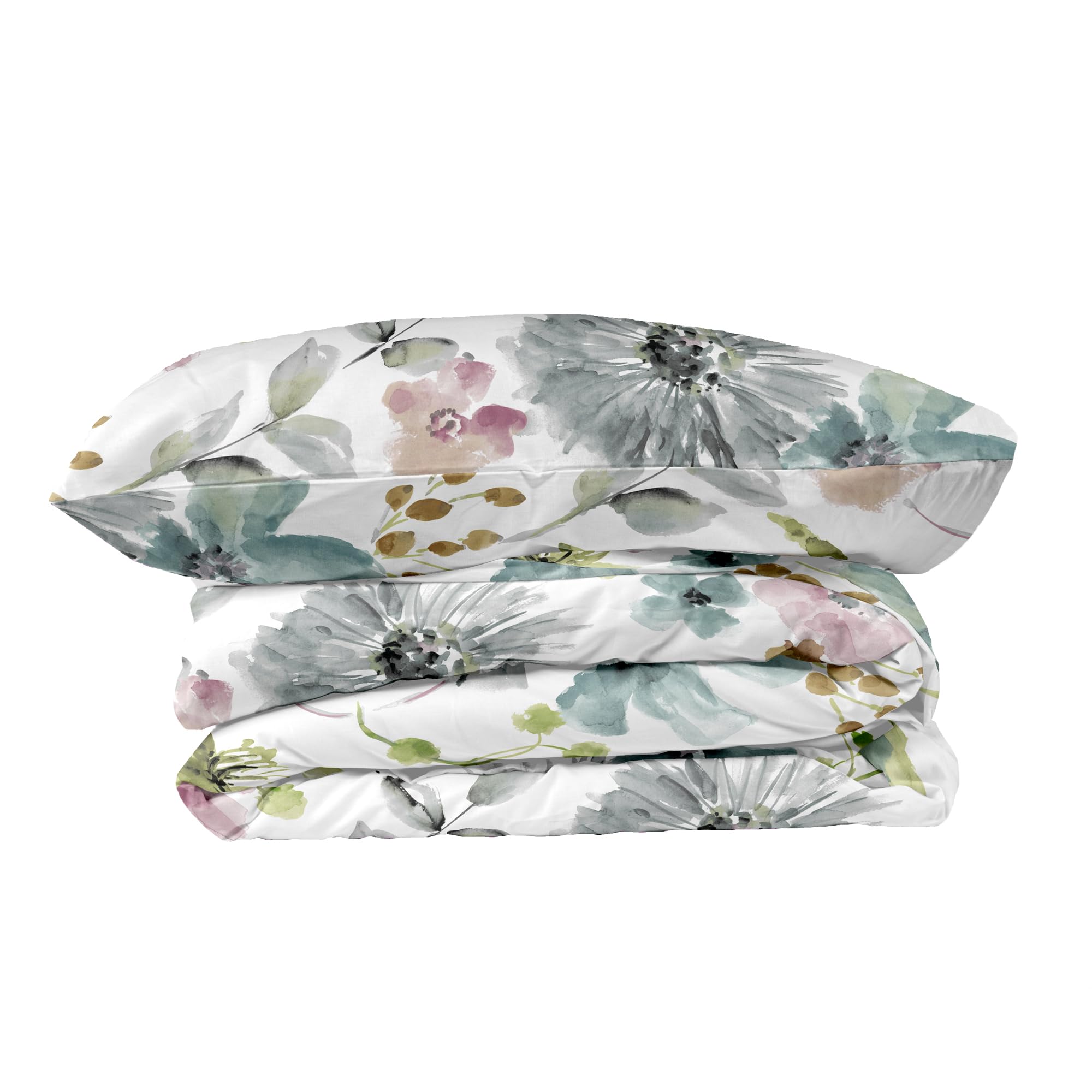 Ruggeri - Set Copripiumino Piazza e Mezza - 100% Puro Cotone - Made In Italy - Collezione Flower Mon Amour (Eden)