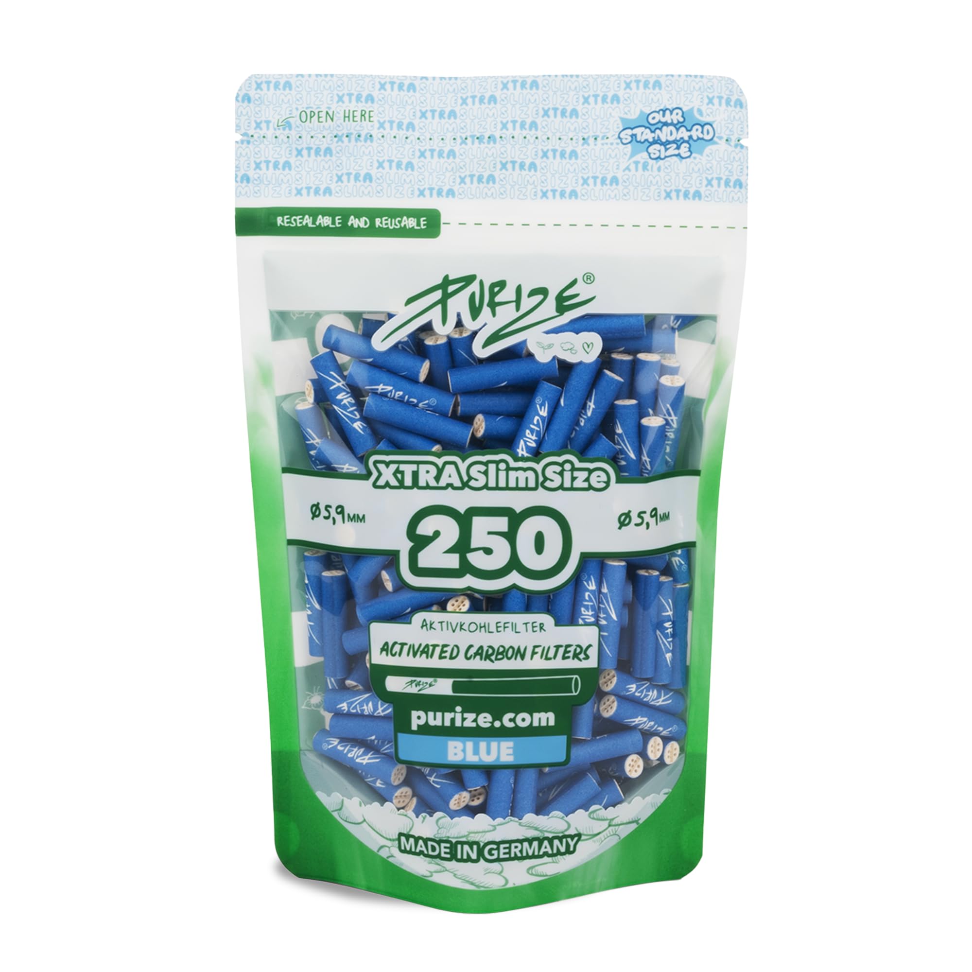 Purize® Xtra-Slim Size Activated Carbon Filter, Ceramic, blue, 250er Xtra Slim