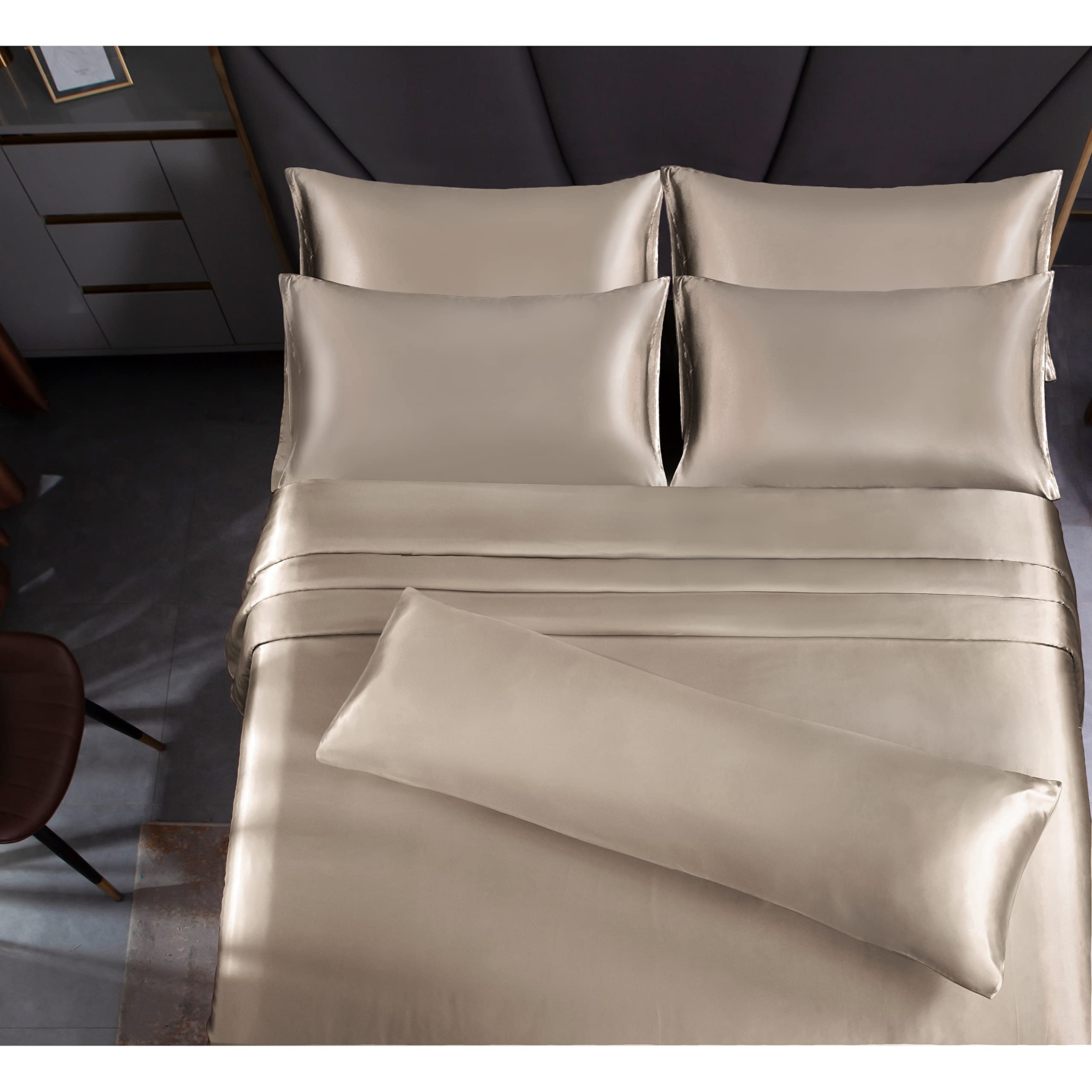 Homiest 7pcs Satin Sheets Queen Size Bed Set Satin Sheet Set