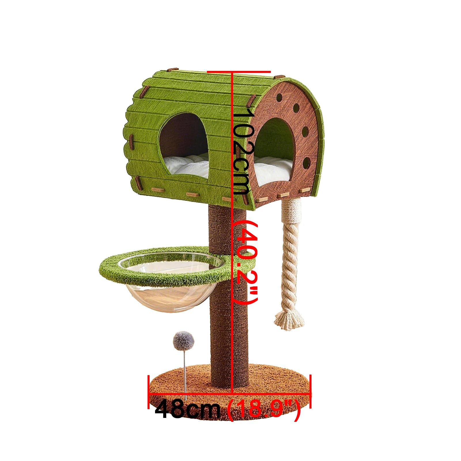 Tiragraffi con Base Rinforzata Cuccia A Forma di Capsula Spaziale Piattaforma di Osservazione Chiusa con Tetto in Feltro Tiragraffi per Gatti Pannello in MDF Palla Giocattolo Rinforzato H102/132 Cm