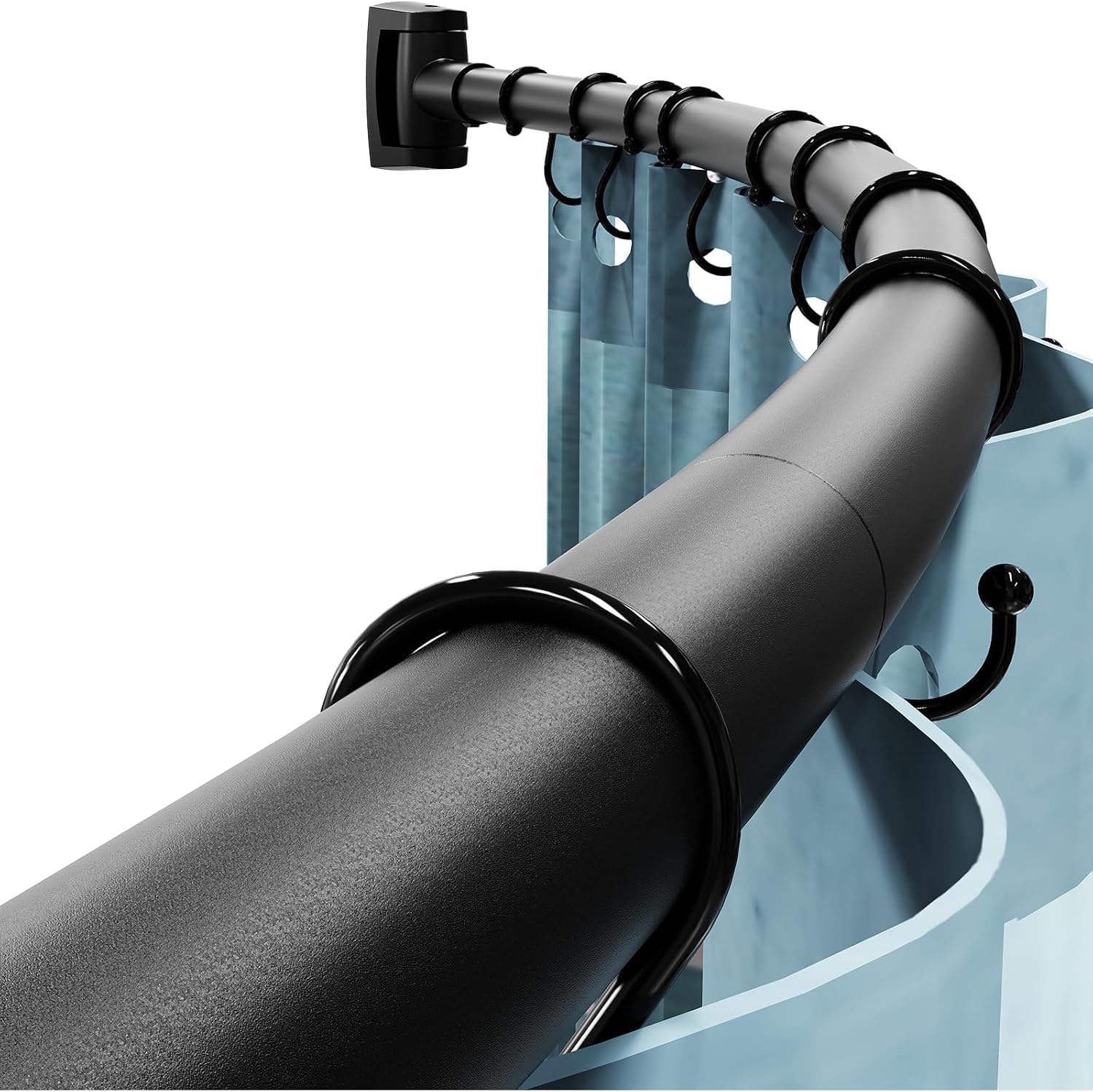 Abiglifty Curved Shower Curtain Rod, 109-198CM (43”-78”) Adjustable Black Shower Rail, Rust-Resistant Extendable Curtain Poles for Bathroom, Living Room, Balcony-Need to Drill