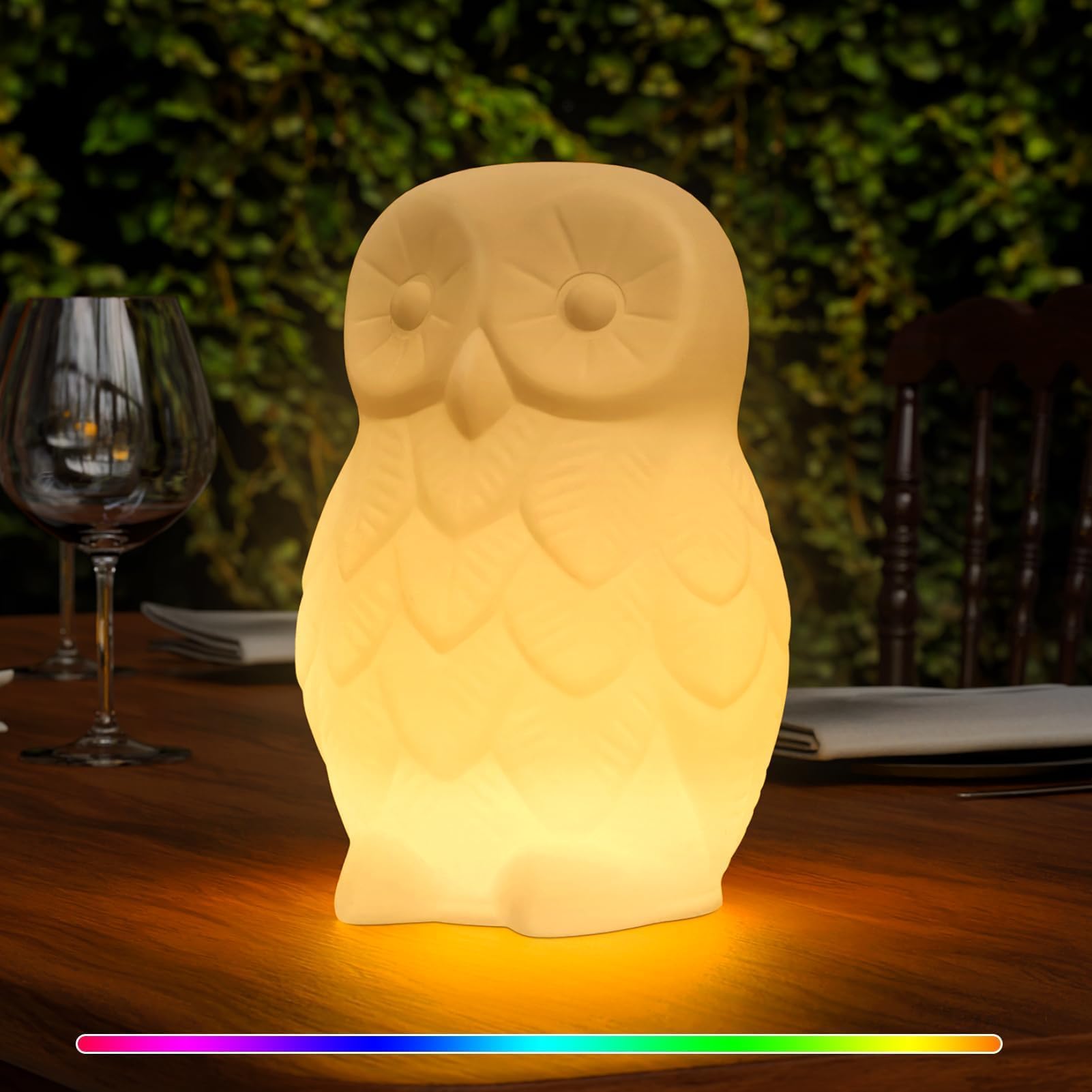 NiceBuy Outdoor Night Light Owl Garden Statue, RGB Color Changing IP44 Water-Resistant Rechargeable LED Cordeless Table Lamp with Remote for Lawn Decor, Outside Patio, Yard, Balcony