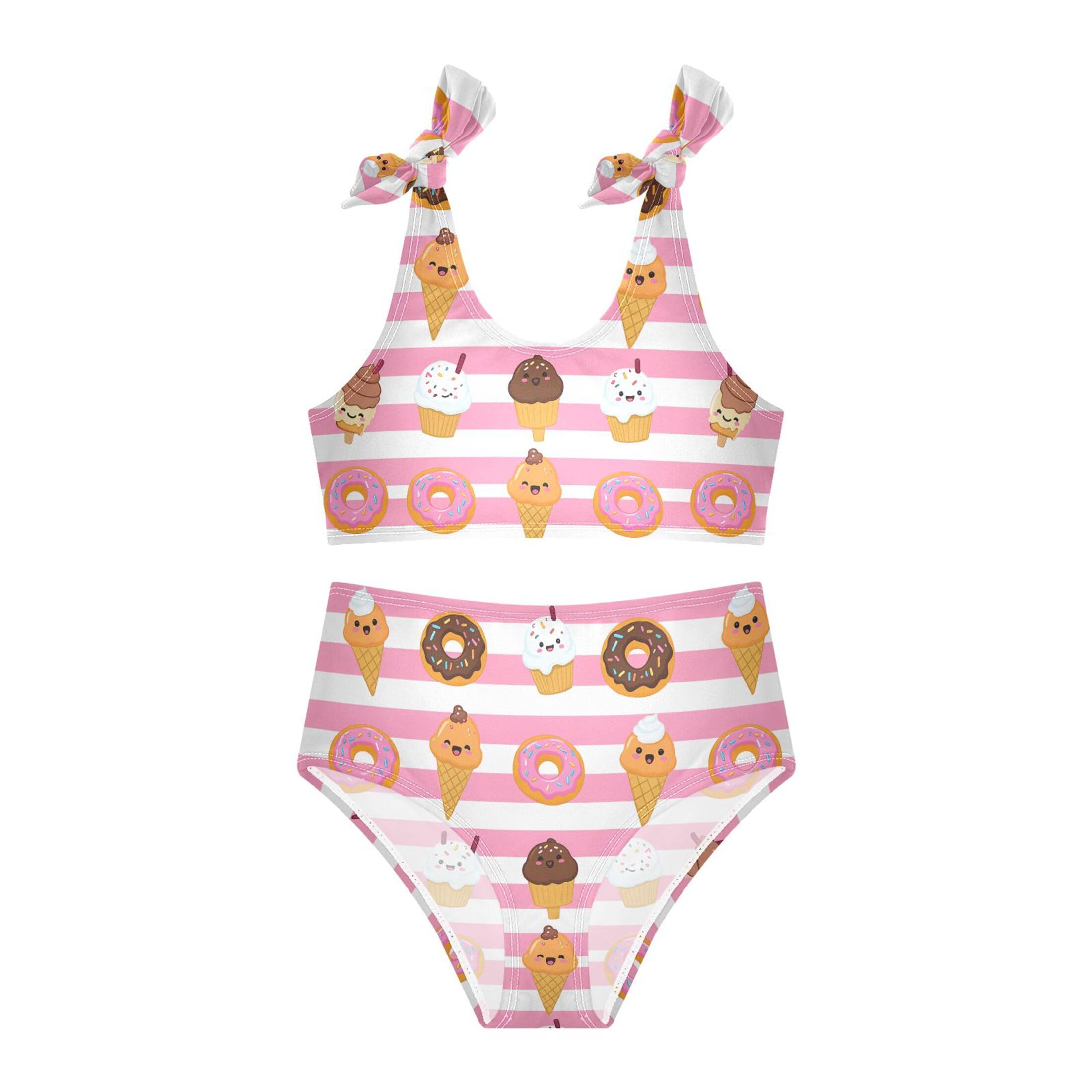 Girls Tankini Swimsuit 2 Piece Pink Unicorn Donuts Summer Beach Bikini Bathing Suit 3T