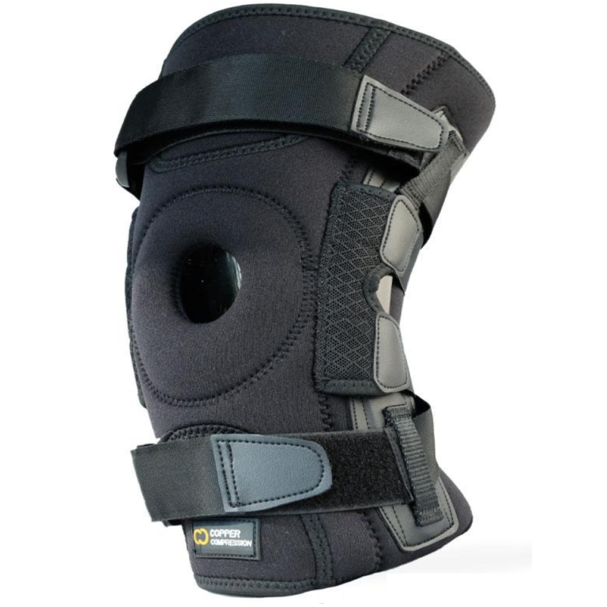 Copper Compression DualFlex Hinged Knee Brace - For Meniscus Tear, Arthritis, MCL ACL Pain Relief, Surgery Recovery - Dual Support Side Stabilizers, Open Patella w/Gel Cushion - Adjustable for Women, Men- S/M