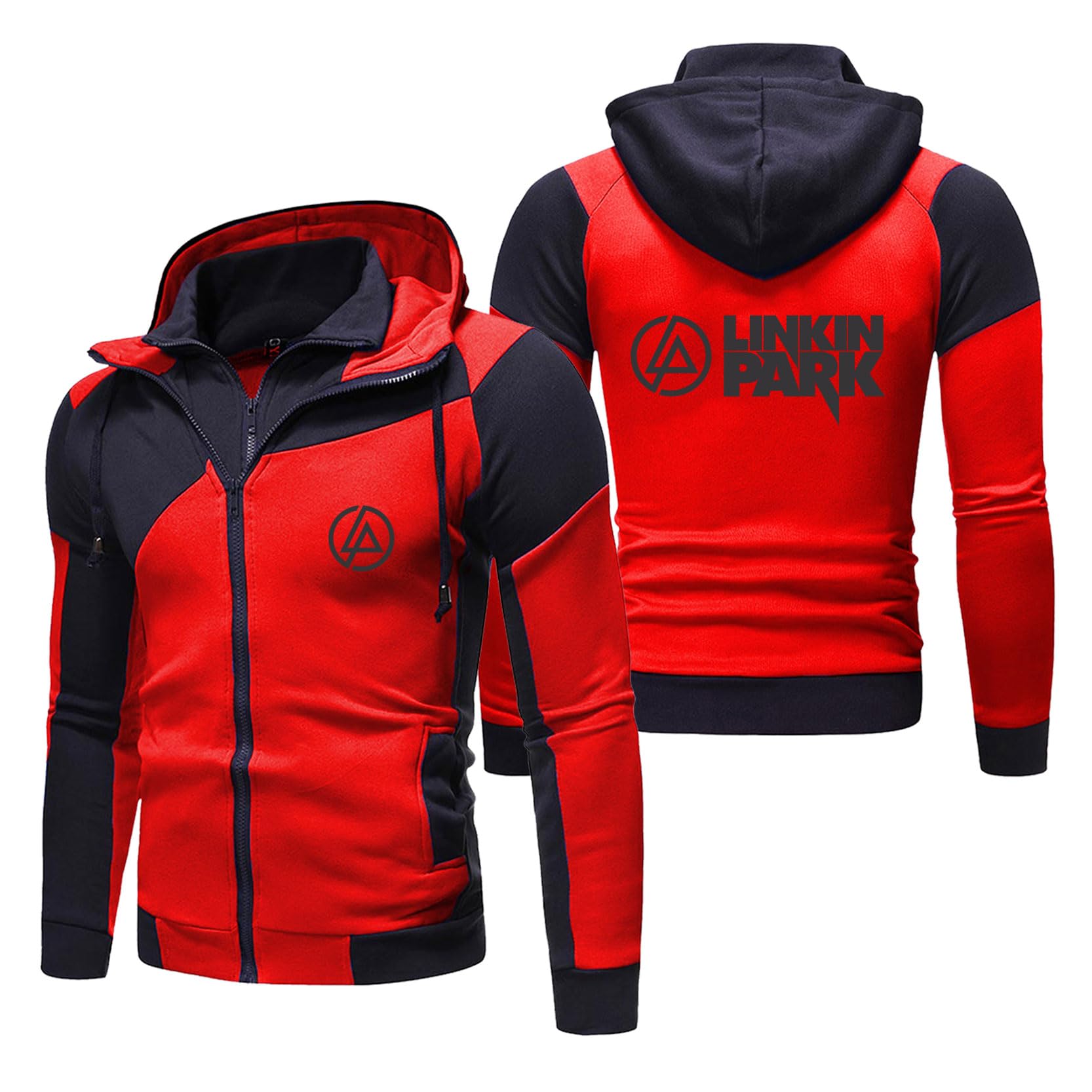 MODRYER Men's Fleece Hoodies For Linkin Park Zip Up Hooded Sweatshirt Jacket Adults Teenagers Pullover Hoodie Warm Cosy Hooded Sportswear Outerwear,Red-3XL