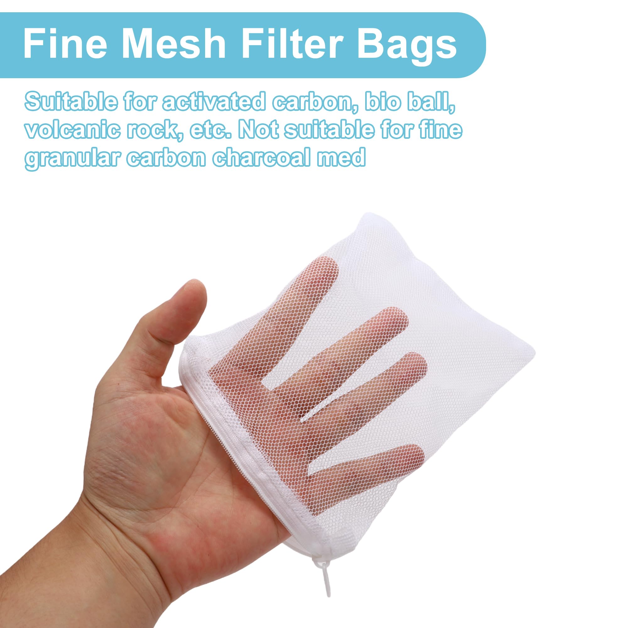 6-Pack Aquarium Filter Media Bags - Fine Mesh Bags With Zipper, 8 X 3 Inches, For Carbon, Resins, Bio Media