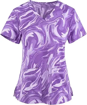 OIOLOYJM Printed Scrub Tops Women V Neck Short Sleeve Plus Size Scrubs for Womens Nursing Uniforms Shirts with Pockets