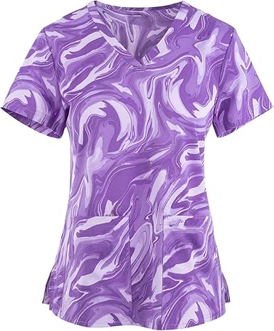 OIOLOYJM Printed Scrub Tops Women V Neck Short Sleeve Plus Size Scrubs for Womens Nursing Uniforms Shirts with Pockets