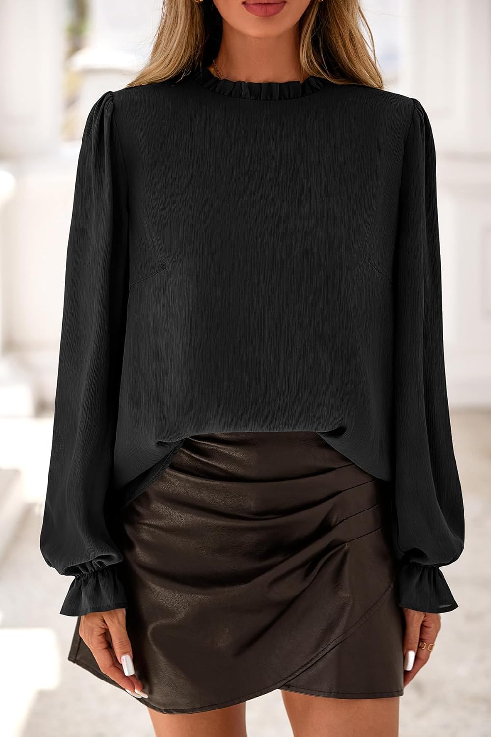 CFLONGE Women's Blouse Ruffle Long Sleeve Tops for Women Trendy 2025 Fall Fashion Shirts Business Work Tunic Going Out Tops - Image 3