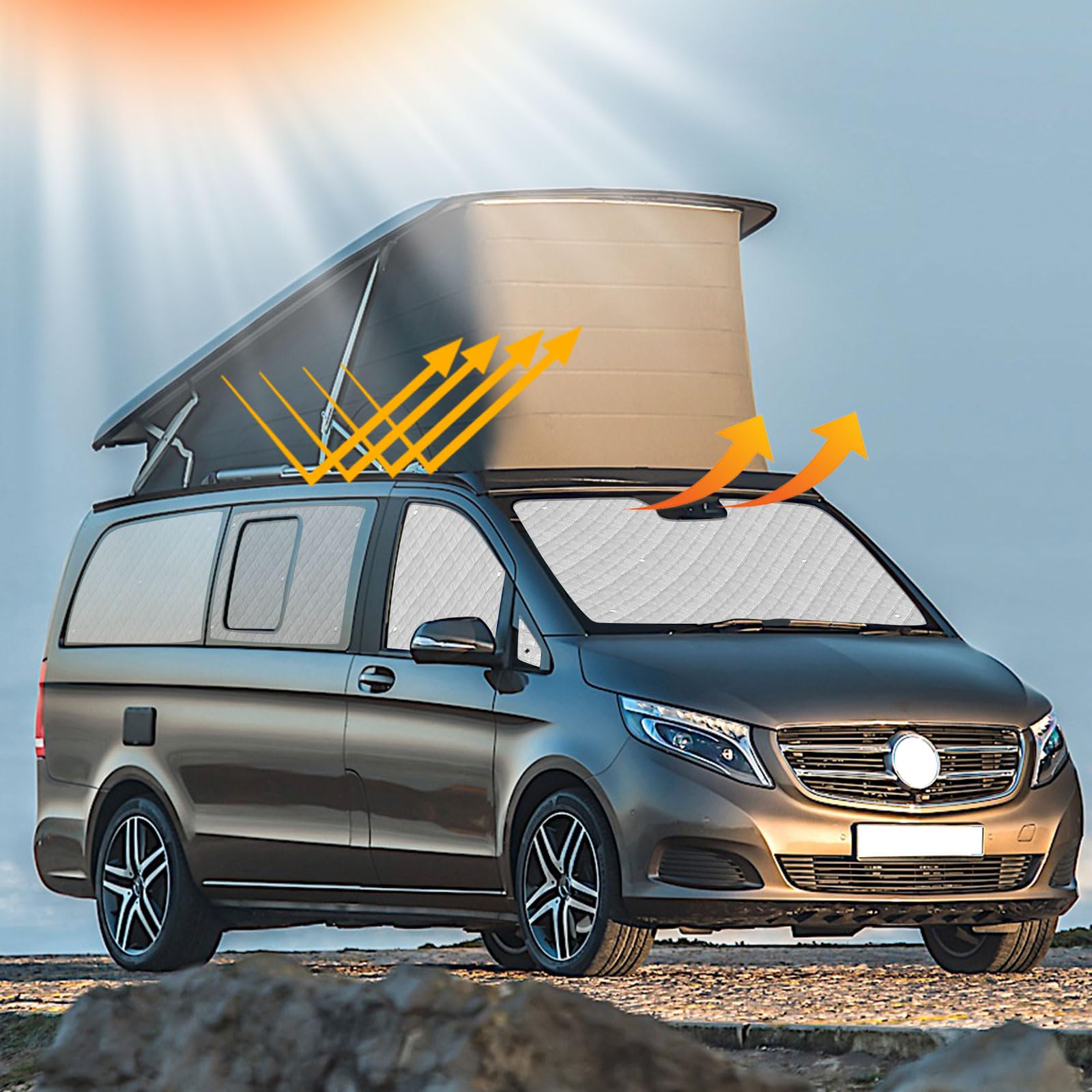 10PC Thermomatte Fahrerhaus Innen für 2014-2022 VITO III W447/Viano, LWB | UV- & Wasserschutz Sonnenschutz Frontscheibe Innen für Wohnmobil Privatsphäre & Temperaturkontrolle