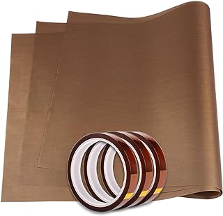 PTFE Teflon Sheet 16 x 20 Heat Tape Heat Resistant Tape, Heat Press Transfer Sheet 3 Pack Non Stick & Heat Tape Heat Transfer Tape 3 Pack 10mm X 33m 108ft