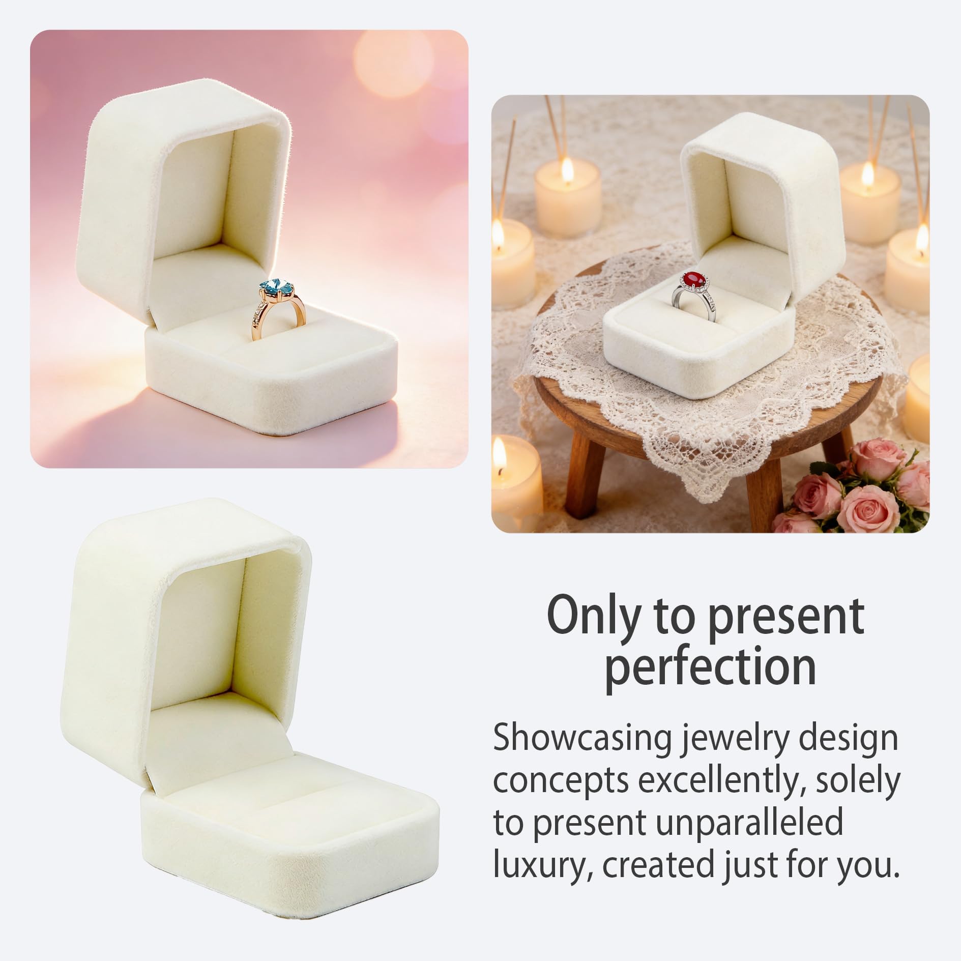 Bravien Boite Bague En Velours Blanc Crème Coffret Élégant Pour Bagues De Fiançailles Mariage Et Alliances Design Raffiné Avec Coussin Doux Et Intérieur De Rangement Pratique