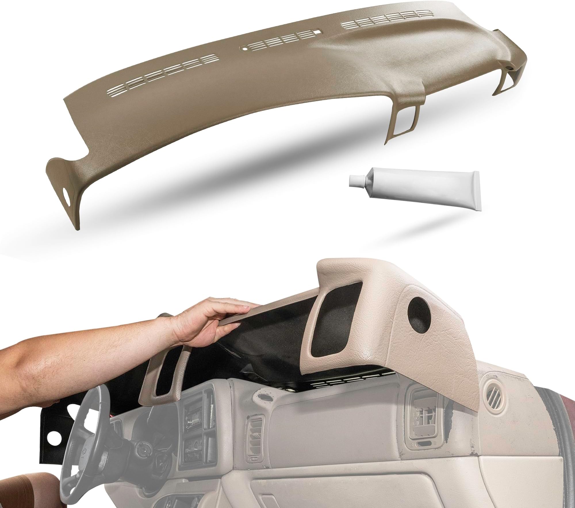 DashSkin Dash Cover Compatible with 2000-2006 Chevrolet Tahoe Suburban Yukon Avalanche & 99-06 Chevy Silverado GMC Sierra in Oak (Saddle Tan) - Hard Molded Plastic Dashboard Cap