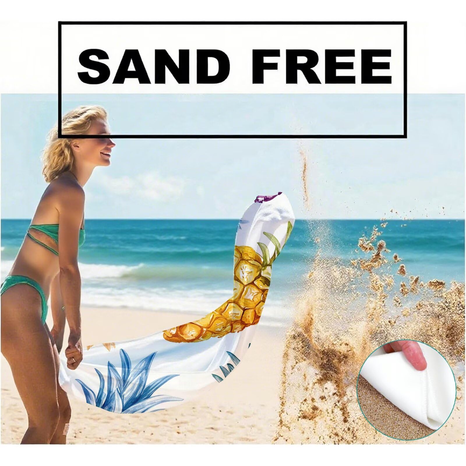 Serviette de Plage Microfibre Serviette Plage 100x220 2 Pack Séchage Rapide, Anti-Sable, Absorbante Fonction drap de plage xxl pour Bain, Sport, Voyages, Sauna, Piscine, Yoga, avec Sac Ananas Q-229