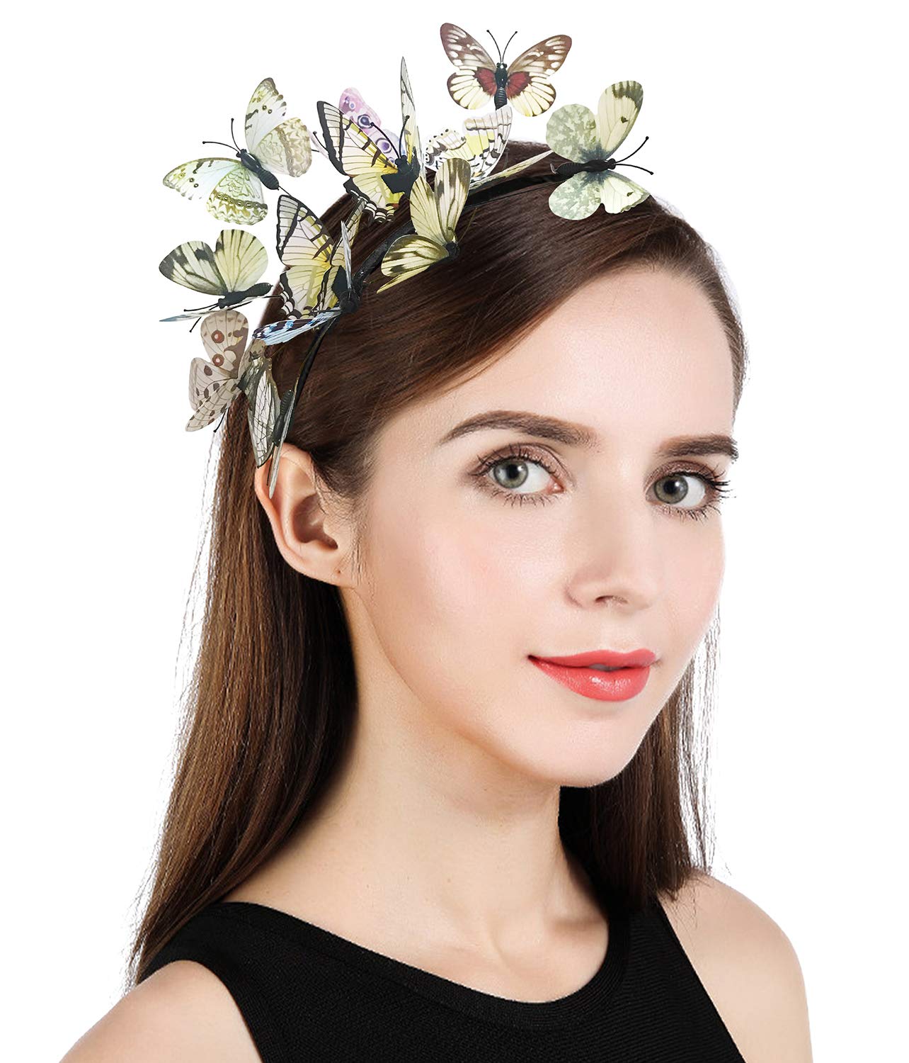 Z&X Peacock Feather Fascinator Hair Clip Headband 1920s Costume Flapper Headpiece (Butterfly- Beige)