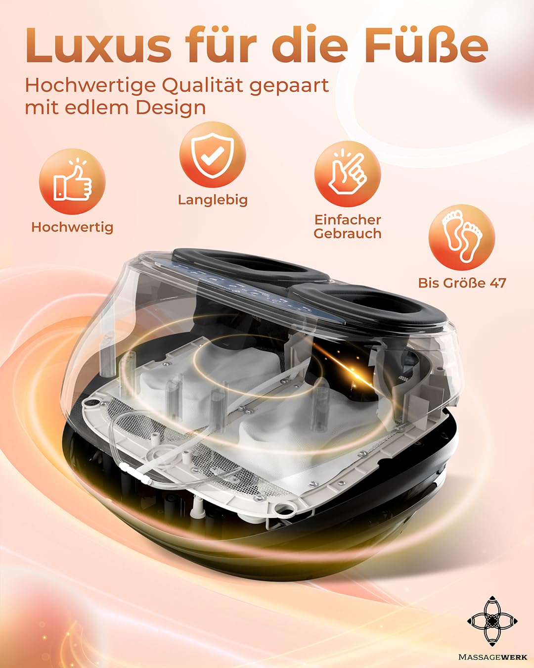 Premium Fußmassagegerät Elektrisch | EMS Fußmassagegerät mit Shiatsu, Vibration und Heizfunktion | Verbesserte Durchblutung, Schmerzlinderung bei Fersensporn und Neuropathie bis Größe 45