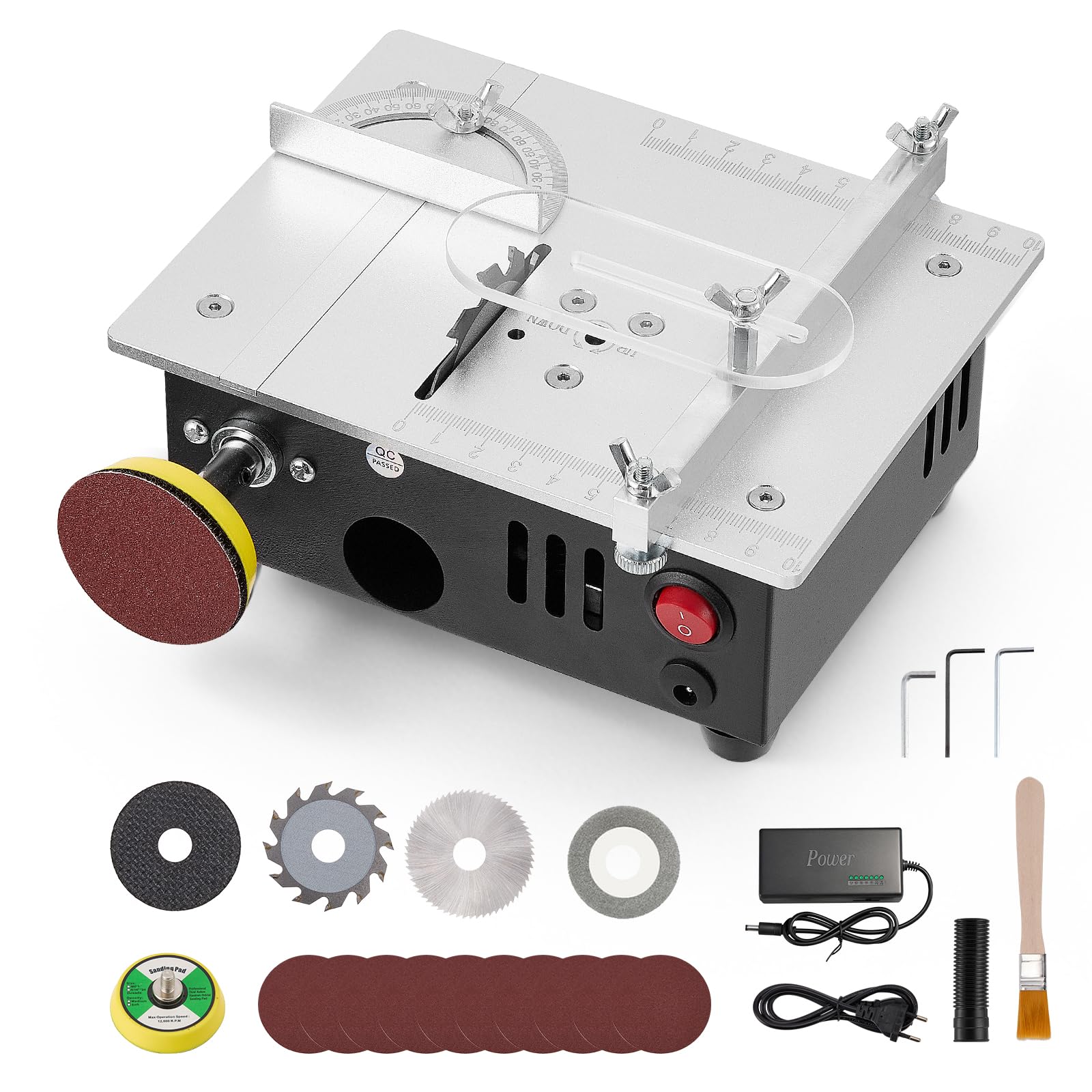 Mini sierra circular de mesa, 5000RPM 100W 0.1-15mm Corte y amolado Sierra de mesa pequeña para carpintería, acrílico, bricolaje, PVC, sierra de precisión Máquina cortadora pequeña