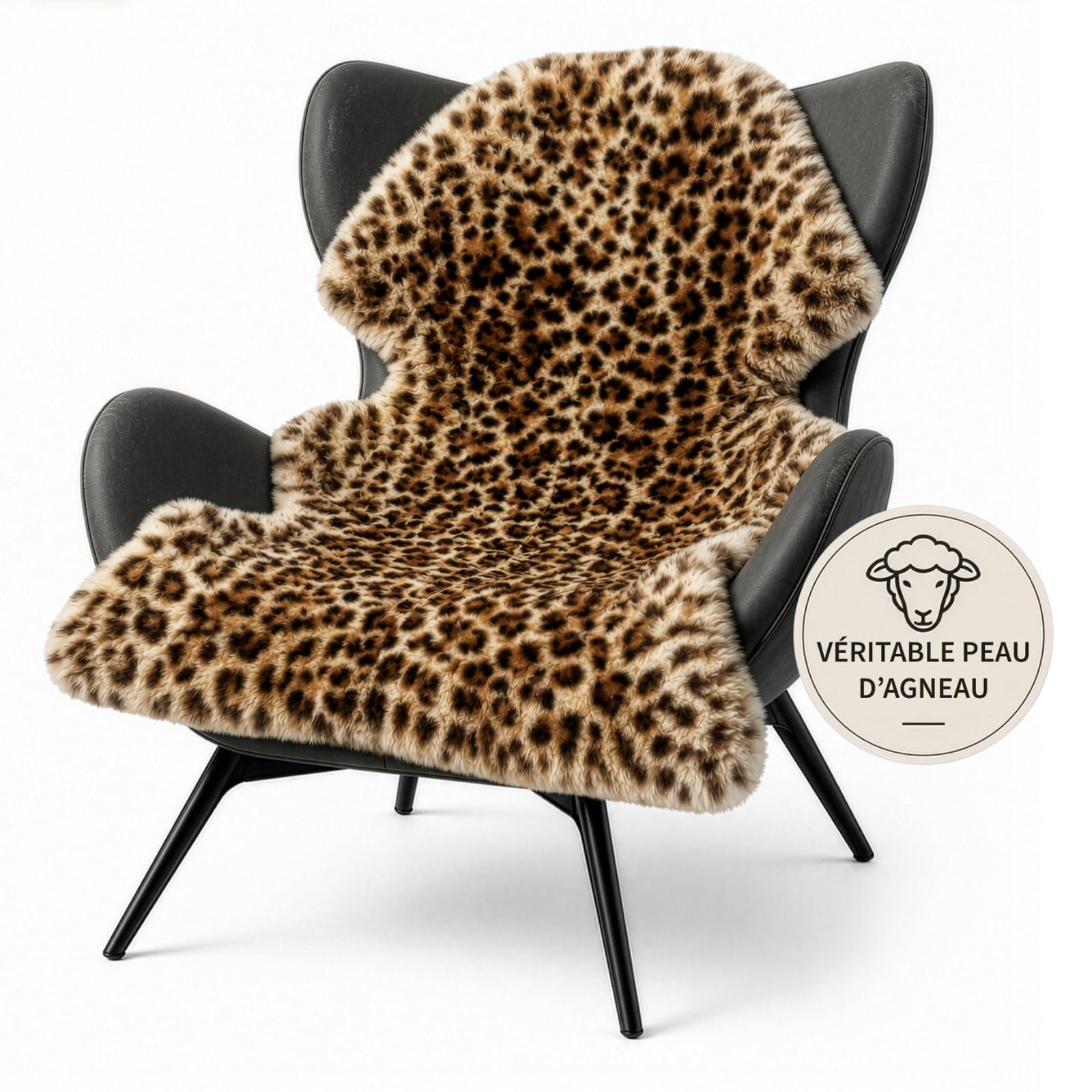 KARAT Peau de Mouton Design Audrey - Véritable Peau d'agneau en 100% Laine de Mouton - Couvre-Siège Doux, Thermorégulateur et Décoratif (Leopard)