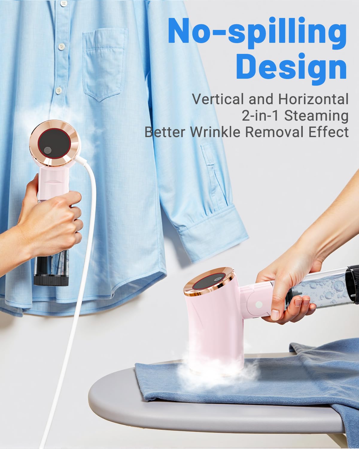 Vaporizador plegable de tamaño de viaje para ropa, vaporizador portátil de ropa con voltaje de 110-120 V, potencia de 1000 W, capacidad del tanque de agua de 6.8 fl oz, cable de alimentación de 8 pies 5