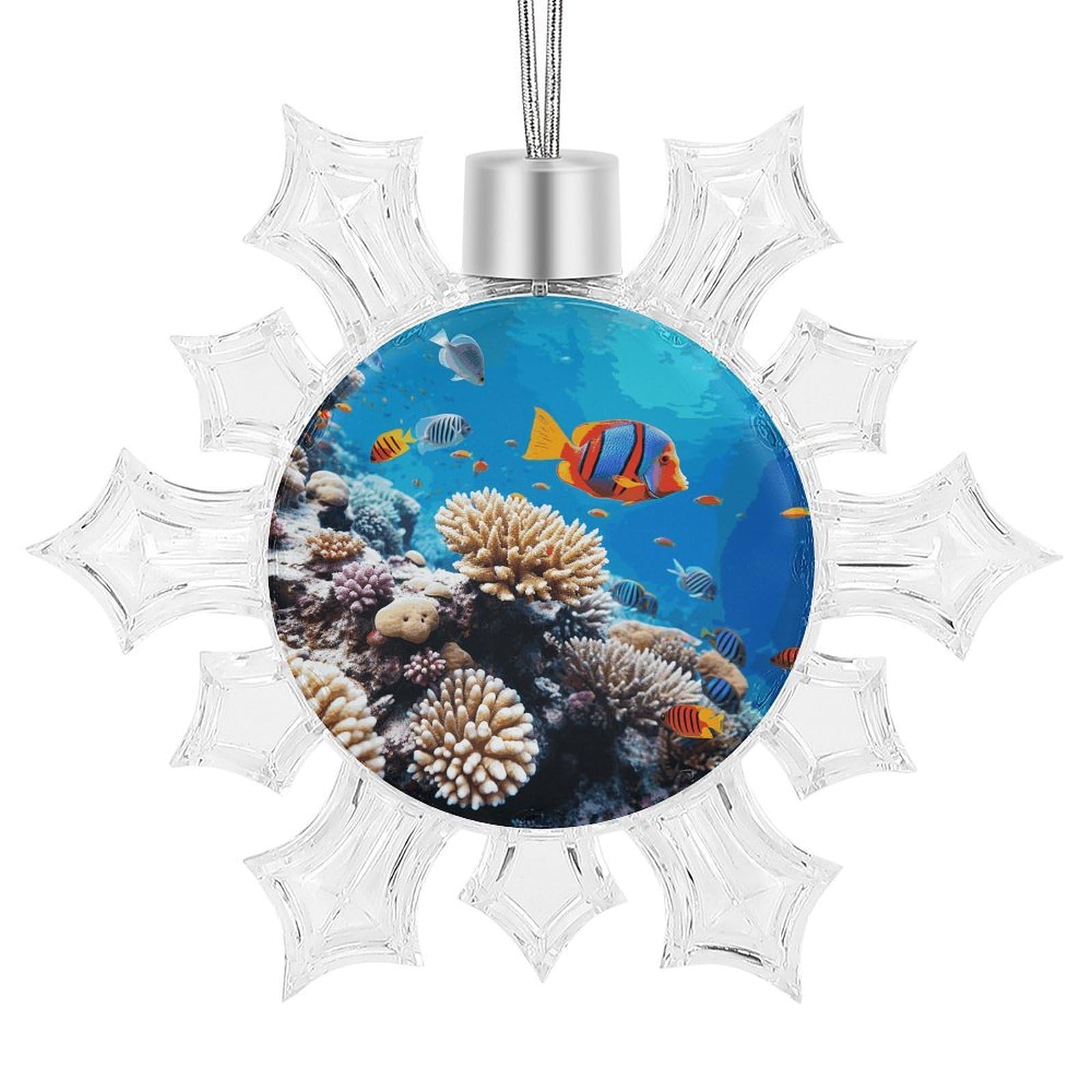 Ocean Tropical Fish Coral Snowflake Decorations, Winter Snowflake Ornaments Christmas Party Decorations Christmas Tree Decorations for Xmas Tree Winter New Year Party Supplies