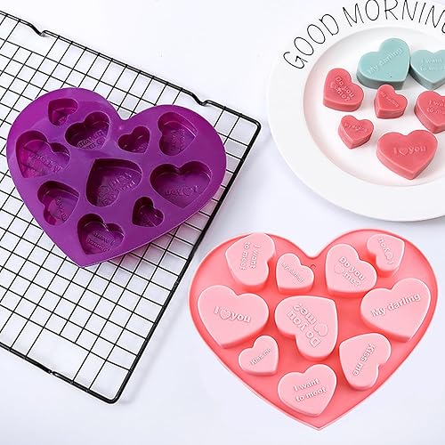 Miniatura 6 de Molde de corazón para el día de San Valentín, 2 unidades, molde de silicona para conversación de chocolate, dulces, gomitas, pasteles, jabón,