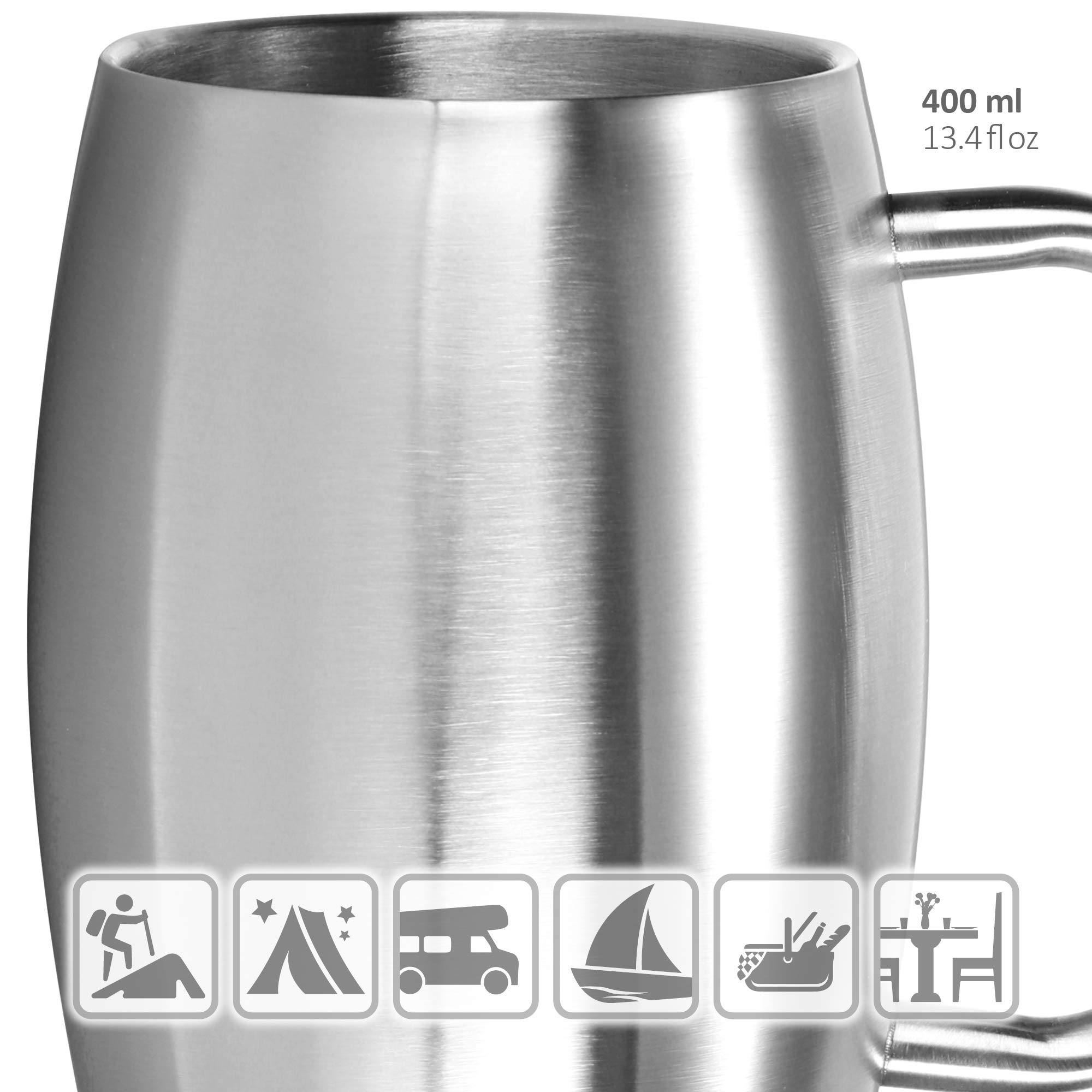 COM-FOUR® Kubek ze stali nierdzewnej XL-400ml kufel ze stali nierdzewnej
