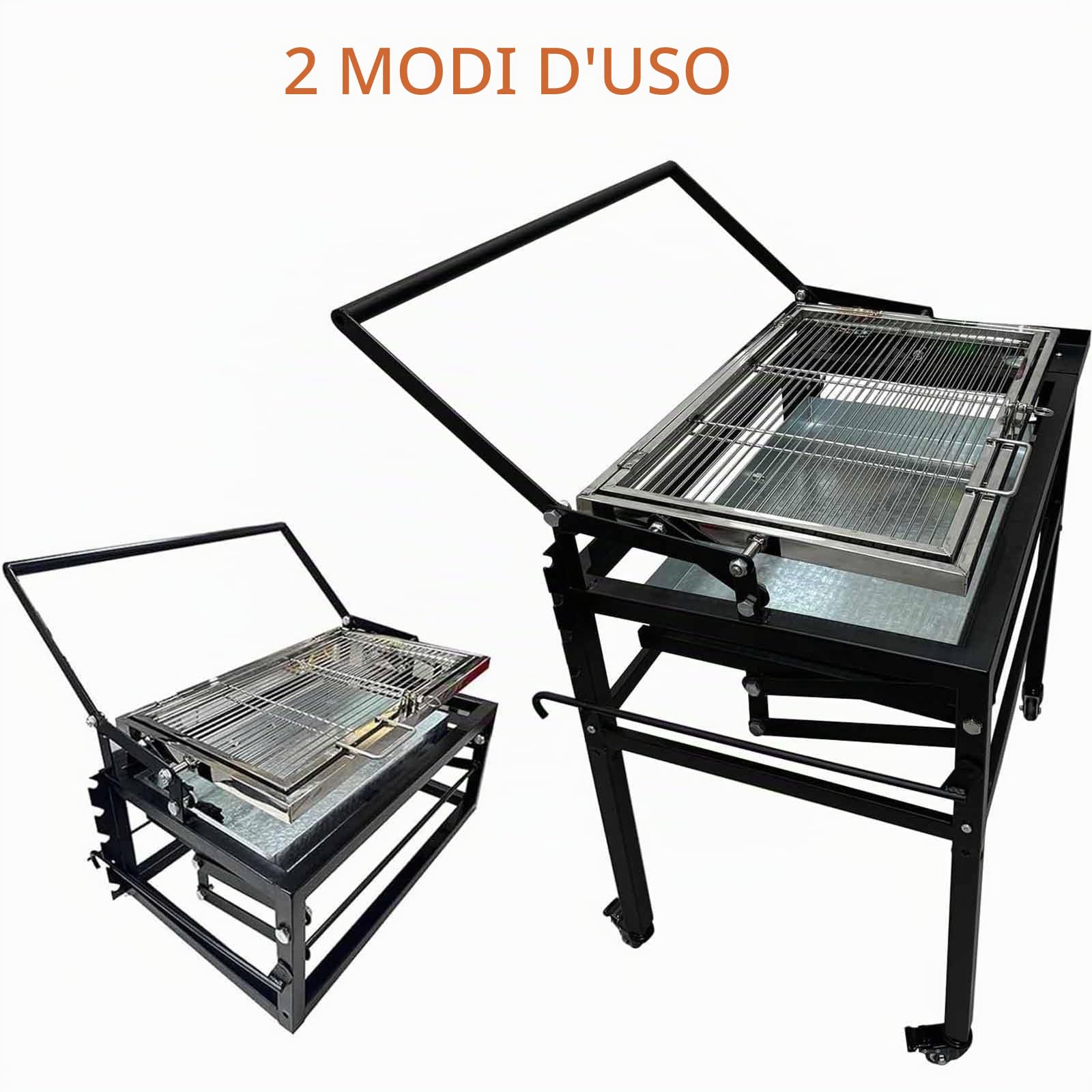 Griglia a Carbone per Barbecue,Griglia Nera per Campeggio All'aperto,Portatile Da Tavolo a Carbone Con Griglia Cottura Reversibile a 360 Gradi,Vassoio Rimovibile,Telaio in Acciaio Regolabile