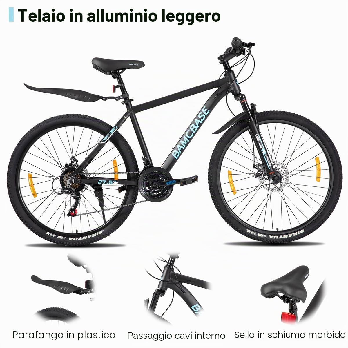 Hiland 26 27,5 pollici, mountain bike da uomo e da donna con telaio in alluminio, 21 marce, bicicletta Hardtail per adulti con freno a disco, nero/blu/verde/viola/bianco