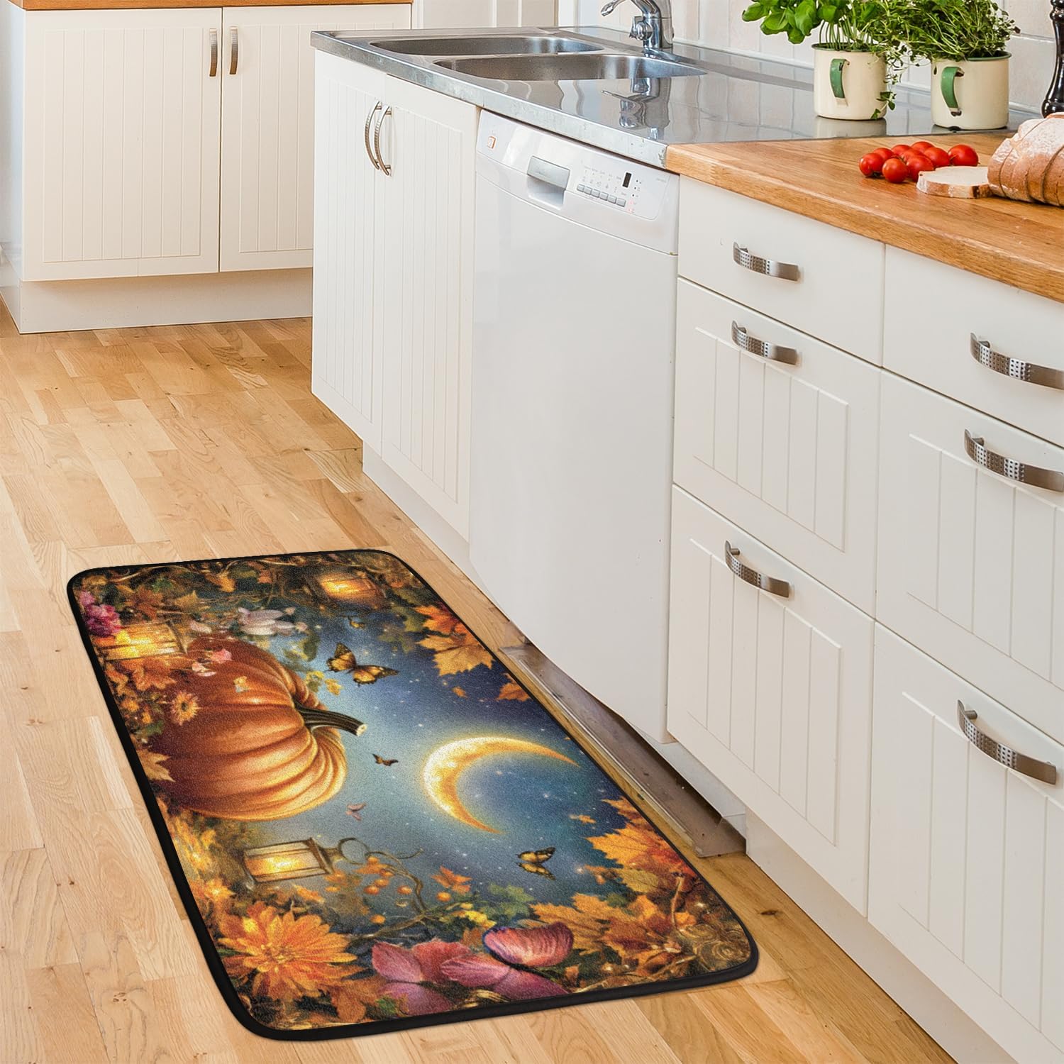 Doormat Autumn Pumpkins Butterfly Maple Leaf Anti-Slip Entrance Welcome Floor Door Mat Kitchen Rug Bath Rug Runner Doormat Carpet for Front Door Home Living Room Laundry Decor 39x20 in