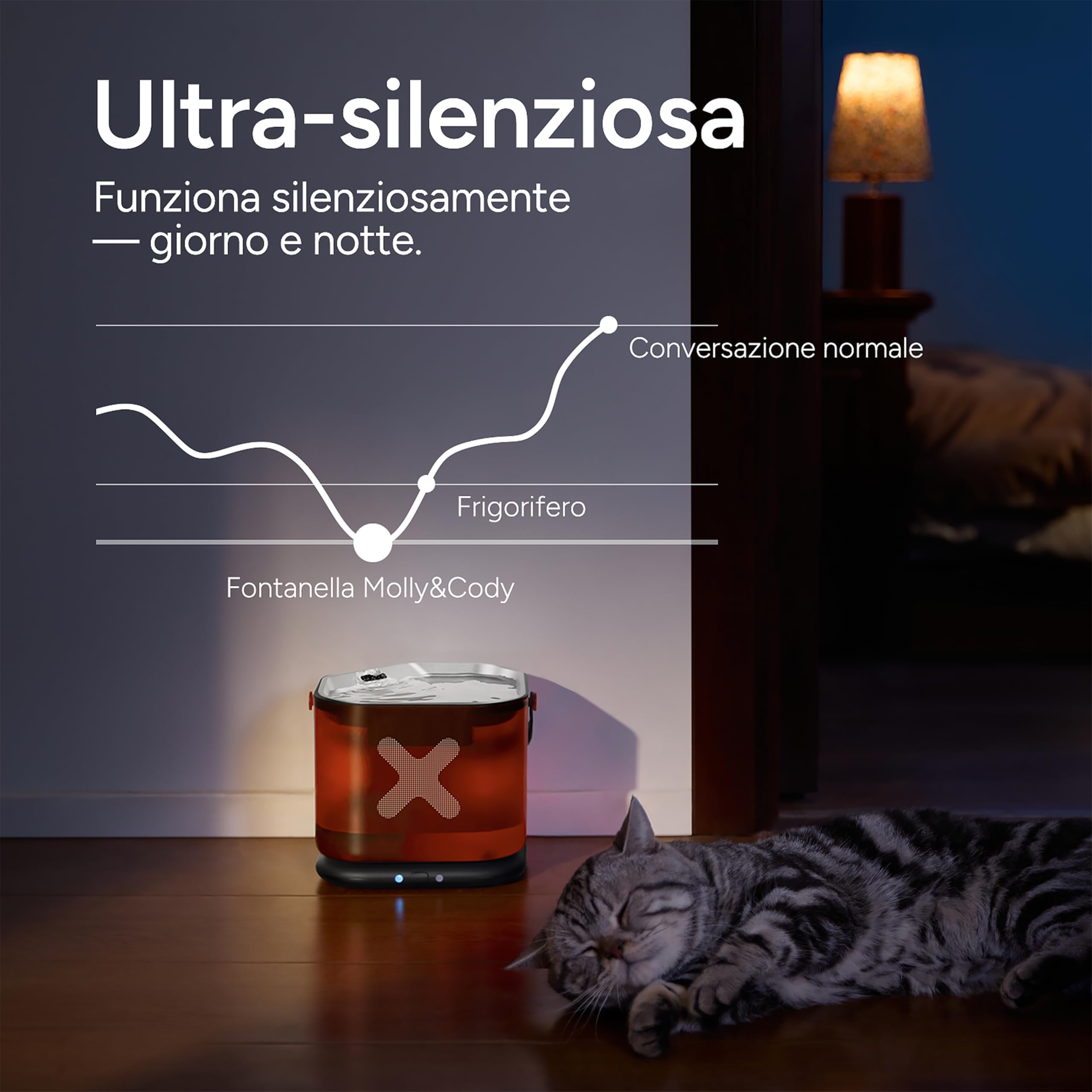 Molly&Cody Fontana d'acqua per gatti, fontana automatica senza fili per animali domestici, dispenser d'acqua in acciaio inox da 3 litri con base staccabile, funzionamento a batteria, silenziosa per