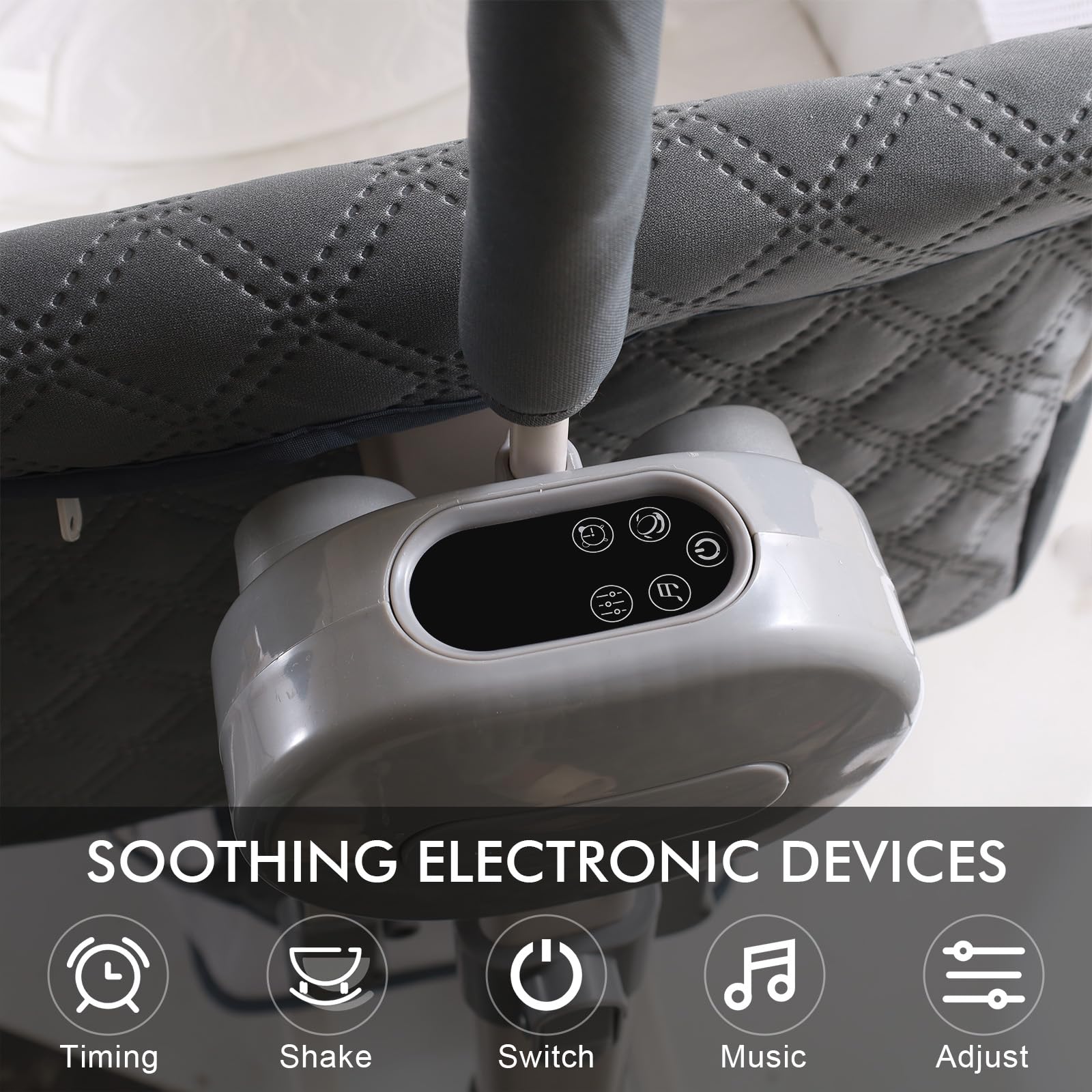 Culla Neonato Elettrica Bluetooth Smart Baby con Musica, Oscillazione parallela, Culla Pieghevole e Convertibile, Lettino per Neonati Regolabile con Telecomando e Ruote (608 Grigio)