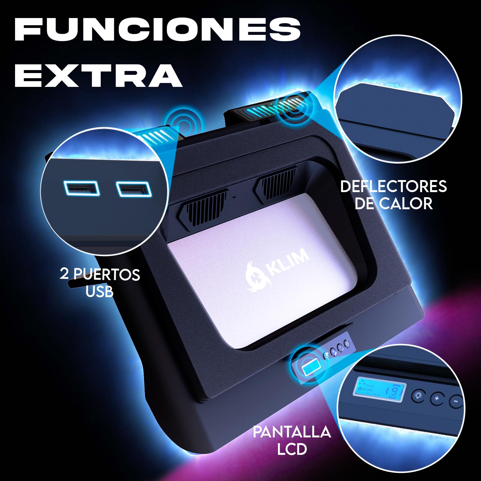KLIM Everest Base de refrigeración para portátiles - 2 Ventiladores Turbo de 4300 RPM para un Rendimiento máximo - Evita el sobrecalentamiento y Protege tu portátil Gaming - 14 a 17" - Nuevo