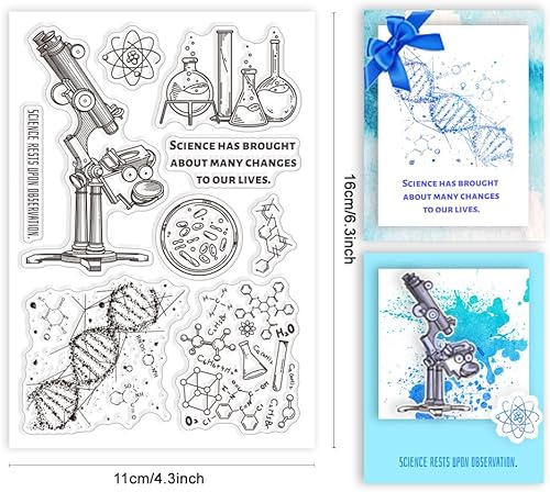 Miniatura 2 de CRASPIRE Sellos de goma transparente de ciencia experimento microscopio de ADN tubo de ensayo vaso de precipitados transparente vintage sellos de