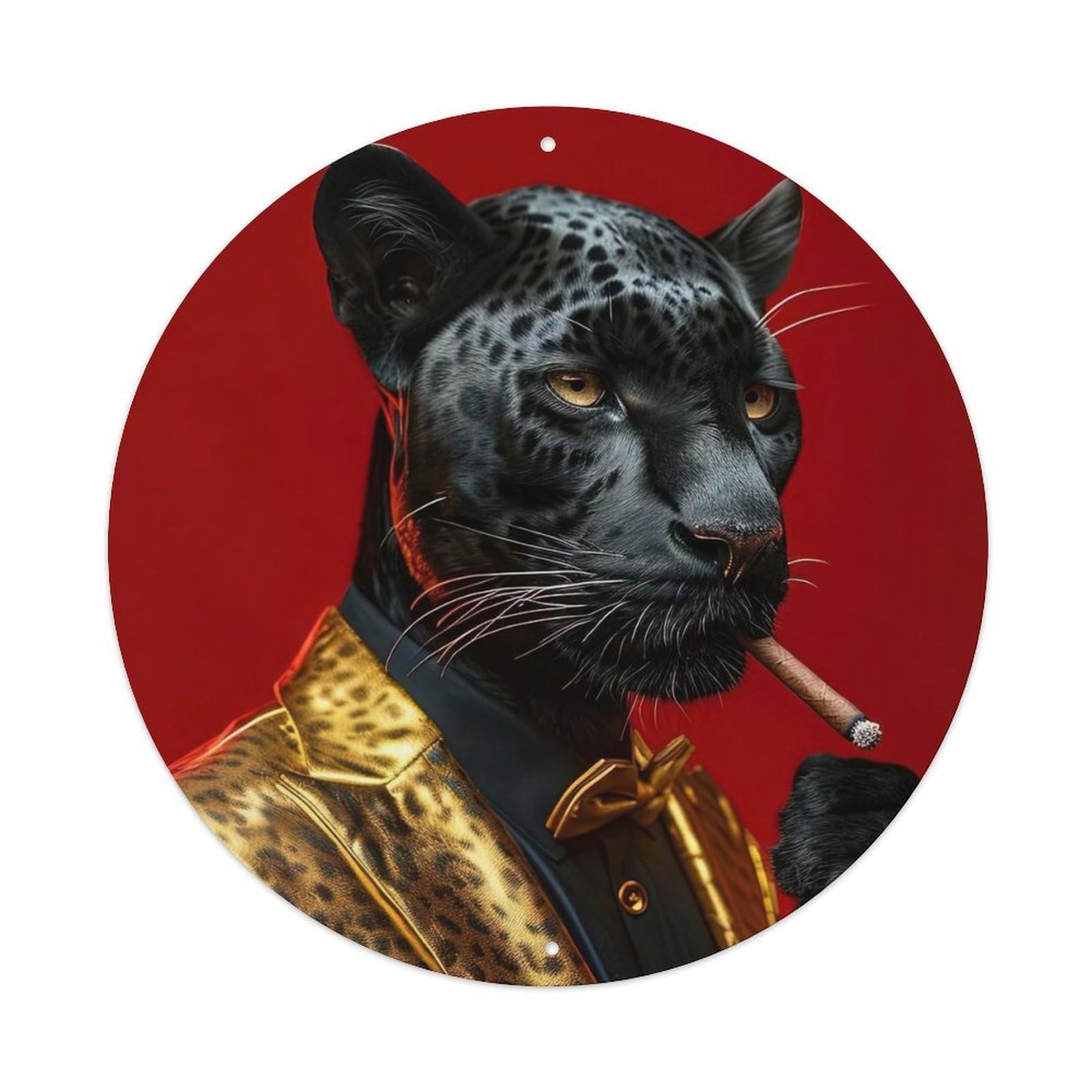 Animal Smoking Panther Vintage Metal Tin Sign Plaque Wall Decor for Cafe, Club, Garden Round Metal Poster 8x8Inch