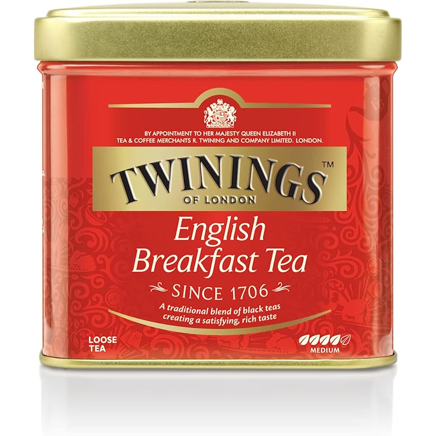 Immagine del prodotto Twinings, English Breakfast Tea, Classica Miscela di Tè Neri Selezionati dal Sapore Deciso e Corposo, Infusi e Tisane, Confezione in Latta da 100 gr