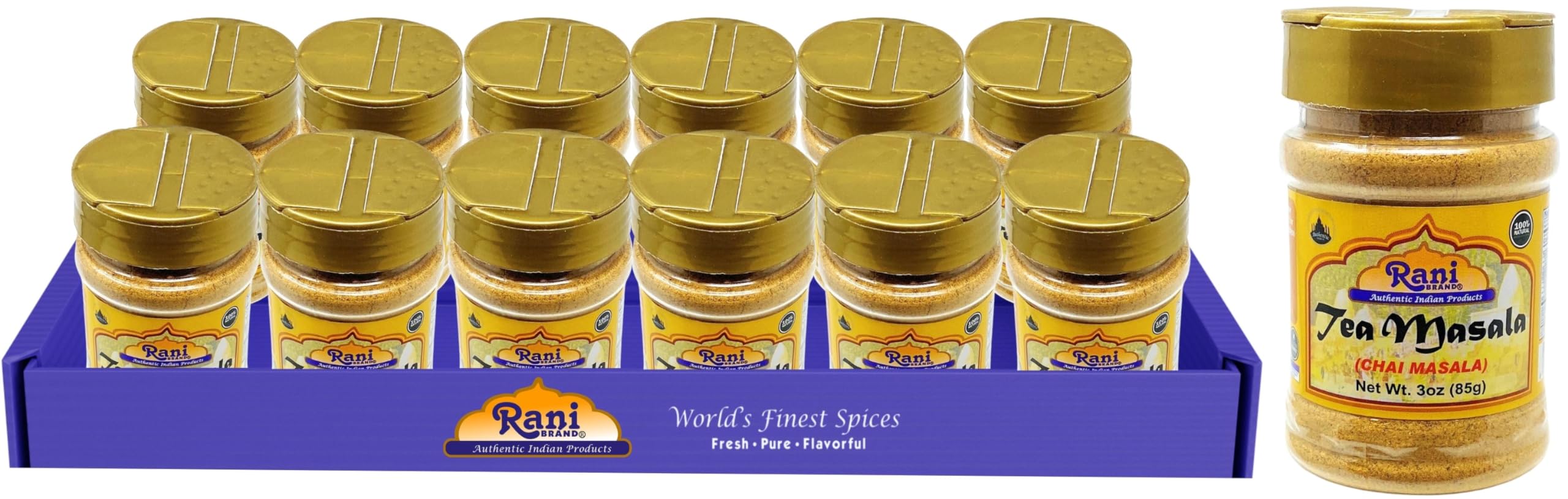 Rani Tea (Chai) Masala Indian Spice Blend 3oz (85g) PET Jar, Pack of 12 ~ All Natural | Vegan | Gluten Friendly | Salt & Sugar Free | NON-GMO | No Colors | Indian Origin