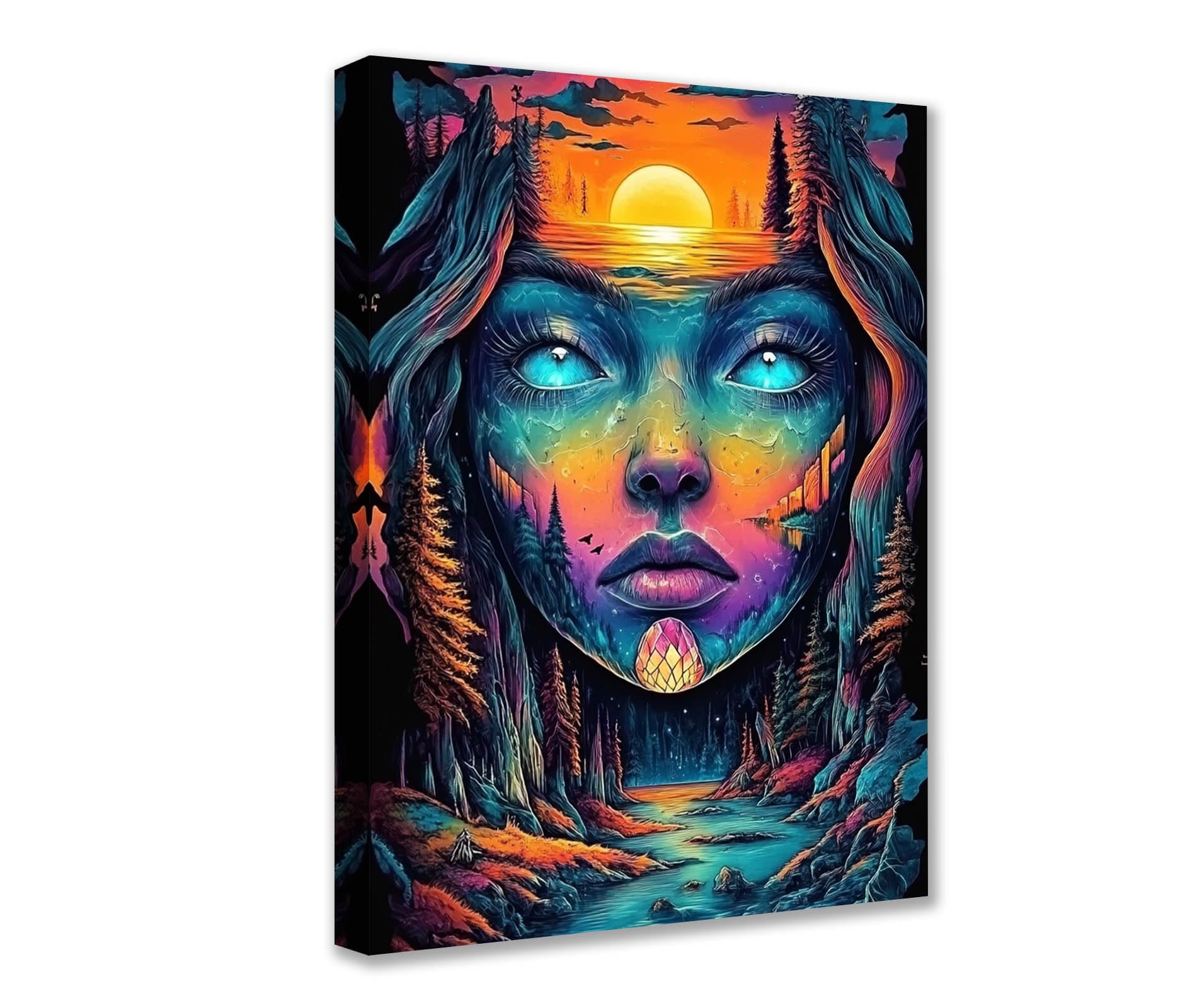 Bright Face View Canvas Wall Art Sunset Landscaping Posters Prints Portraits Sceneries 1P Trippy Modern Pictures Artwork for Living Room Bathroom Home Decor Framed Gallery-Wrapped Ready to Hang