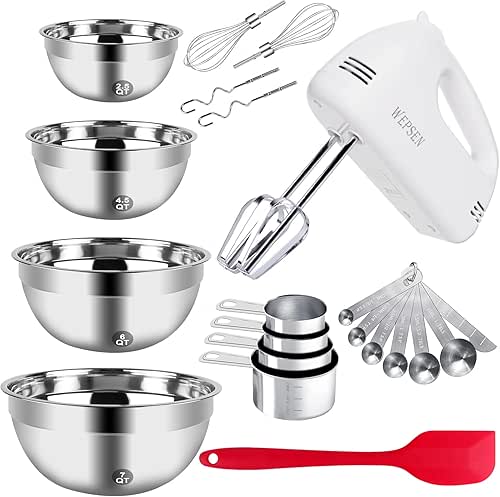 5-Speed Electric Hand Mixer, 4 Large Mixing Bowls Set, Handheld
