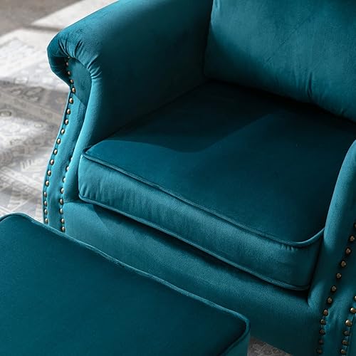 Miniatura 5 de Silla decorativa moderna de mediados de siglo, sillón tapizado, cómodo sofá individual de terciopelo con respaldo copetudo con otomana para