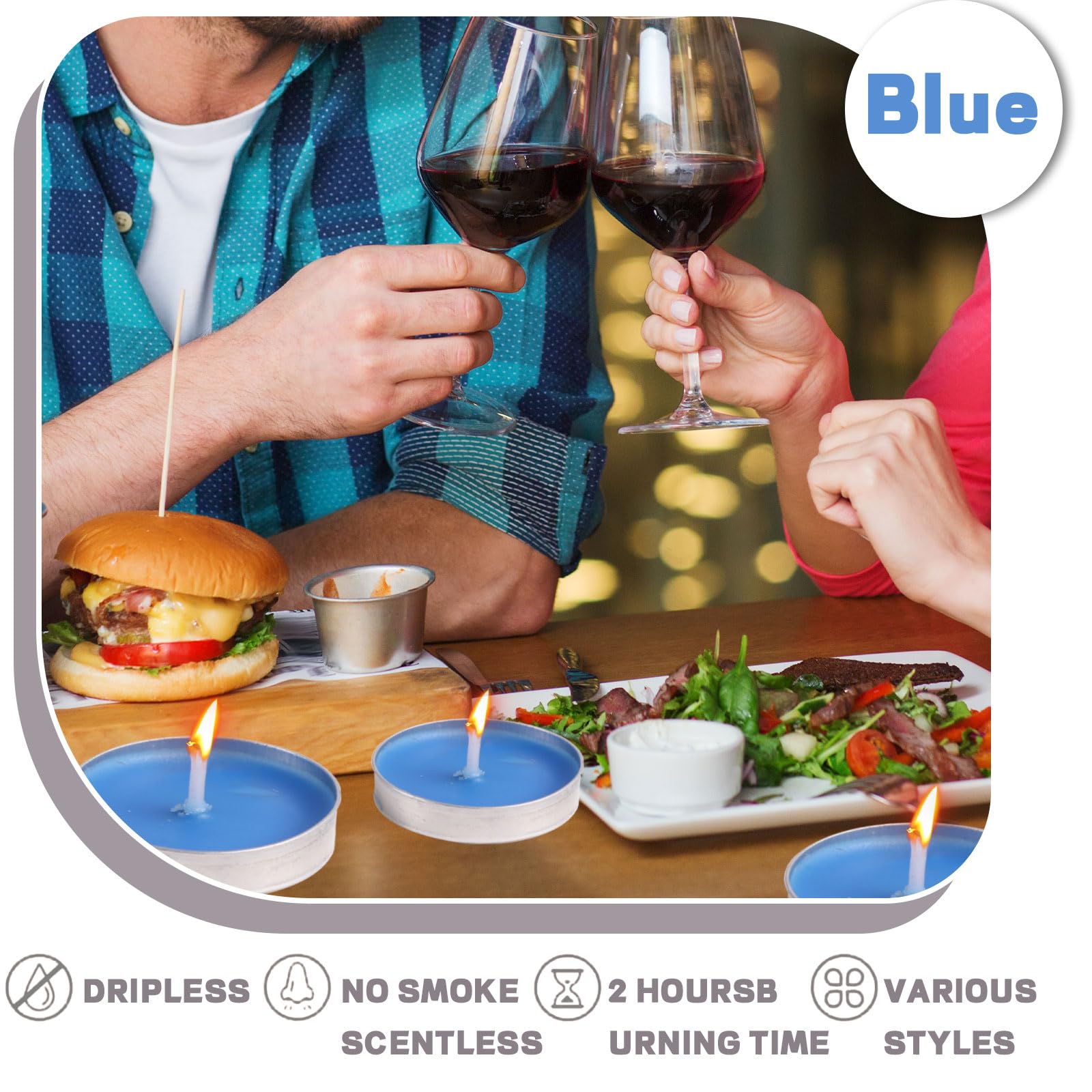 Tea Candles Swgraromlick 50 PCS Unscented Smokeless Tealight with Cotton Wick for Home Poo Wedding Christmas Shabbat 2 Hour Burn Time (Blue)